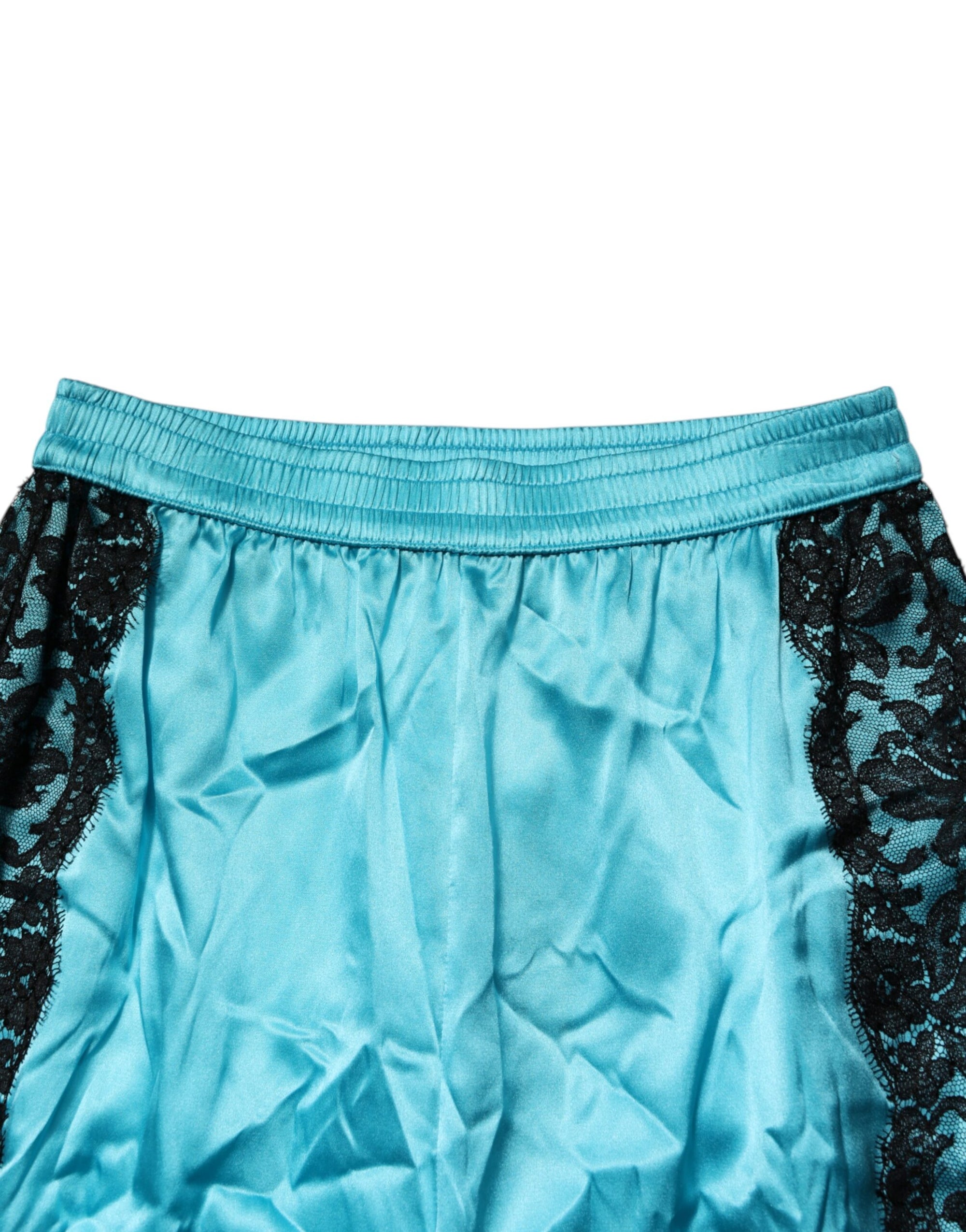 Dolce & Gabbana Blue Silk Garterized Straight Women Pajama Pants