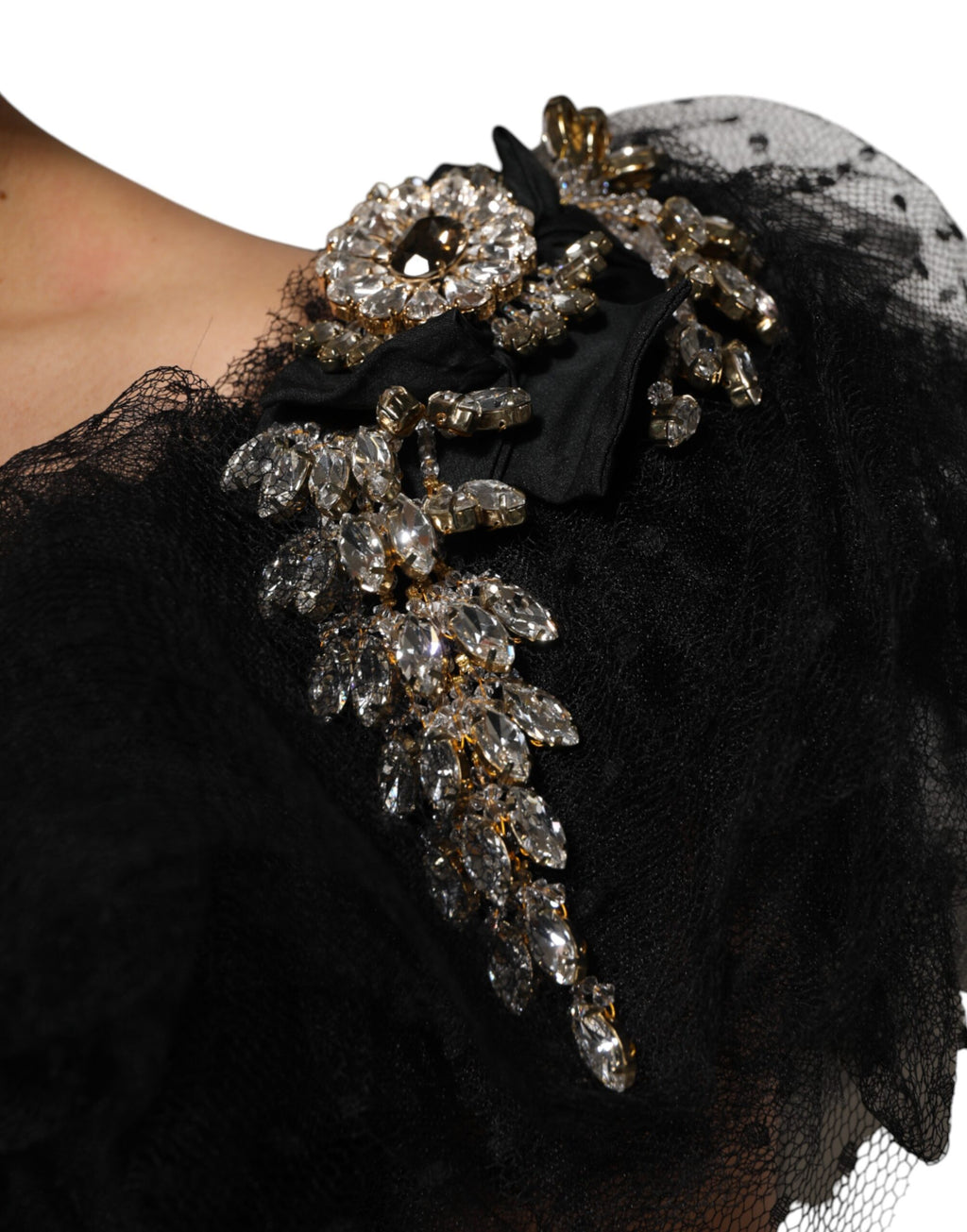 Dolce & Gabbana Black Crystal Embellished Midi A-line Dress