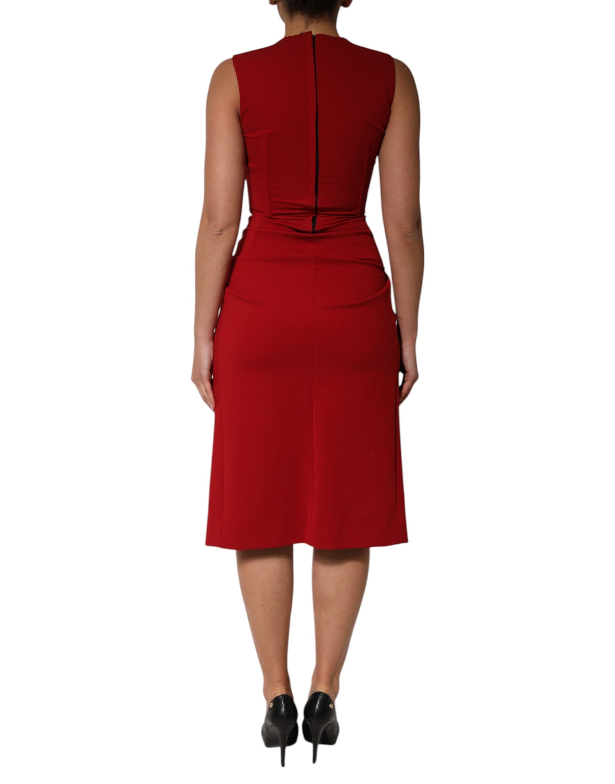 Dolce & Gabbana Red Viscose Stretch Slit Sheath Midi Dress