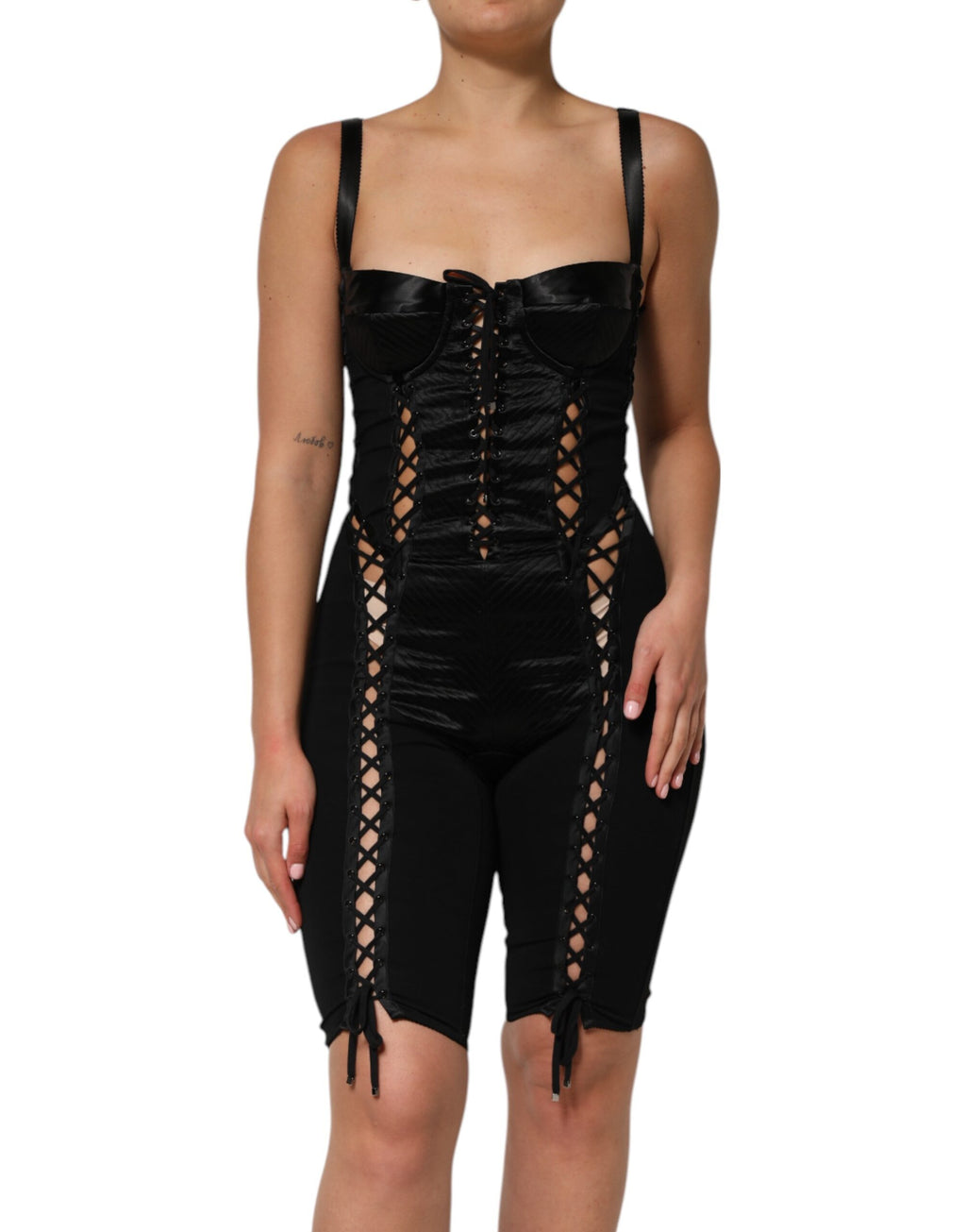 Dolce & Gabbana Black Corset Lace Bodycon Jumpsuit Mini Dress