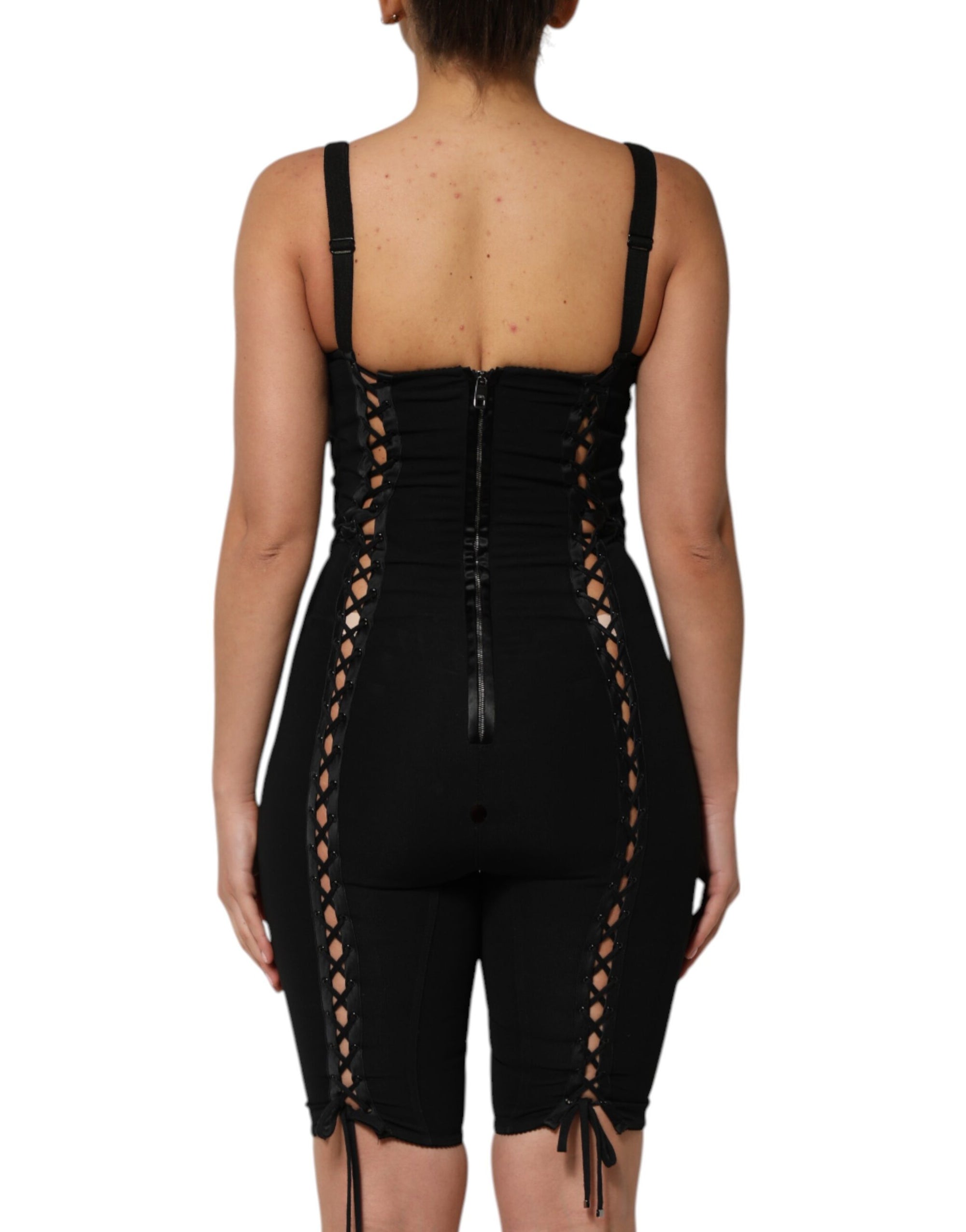 Dolce & Gabbana Black Corset Lace Bodycon Jumpsuit Mini Dress