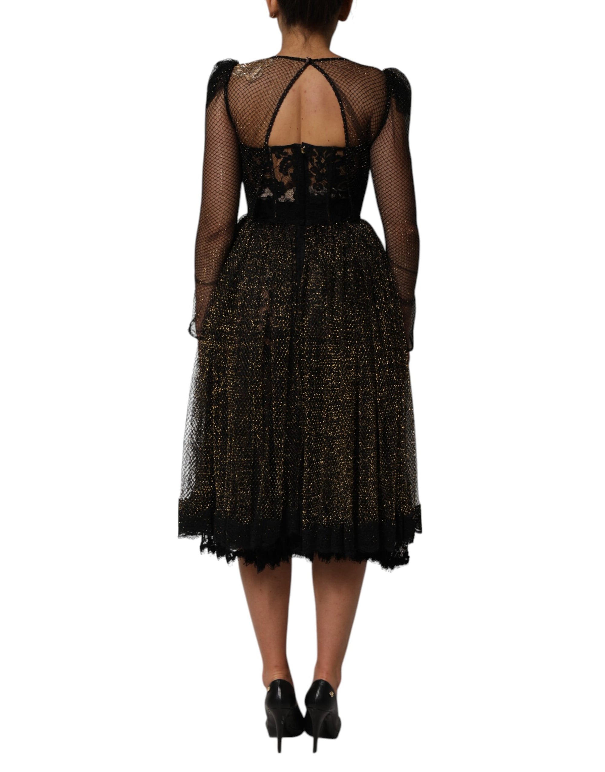 Dolce & Gabbana Black Crystal Heart Embellished A-line Dress