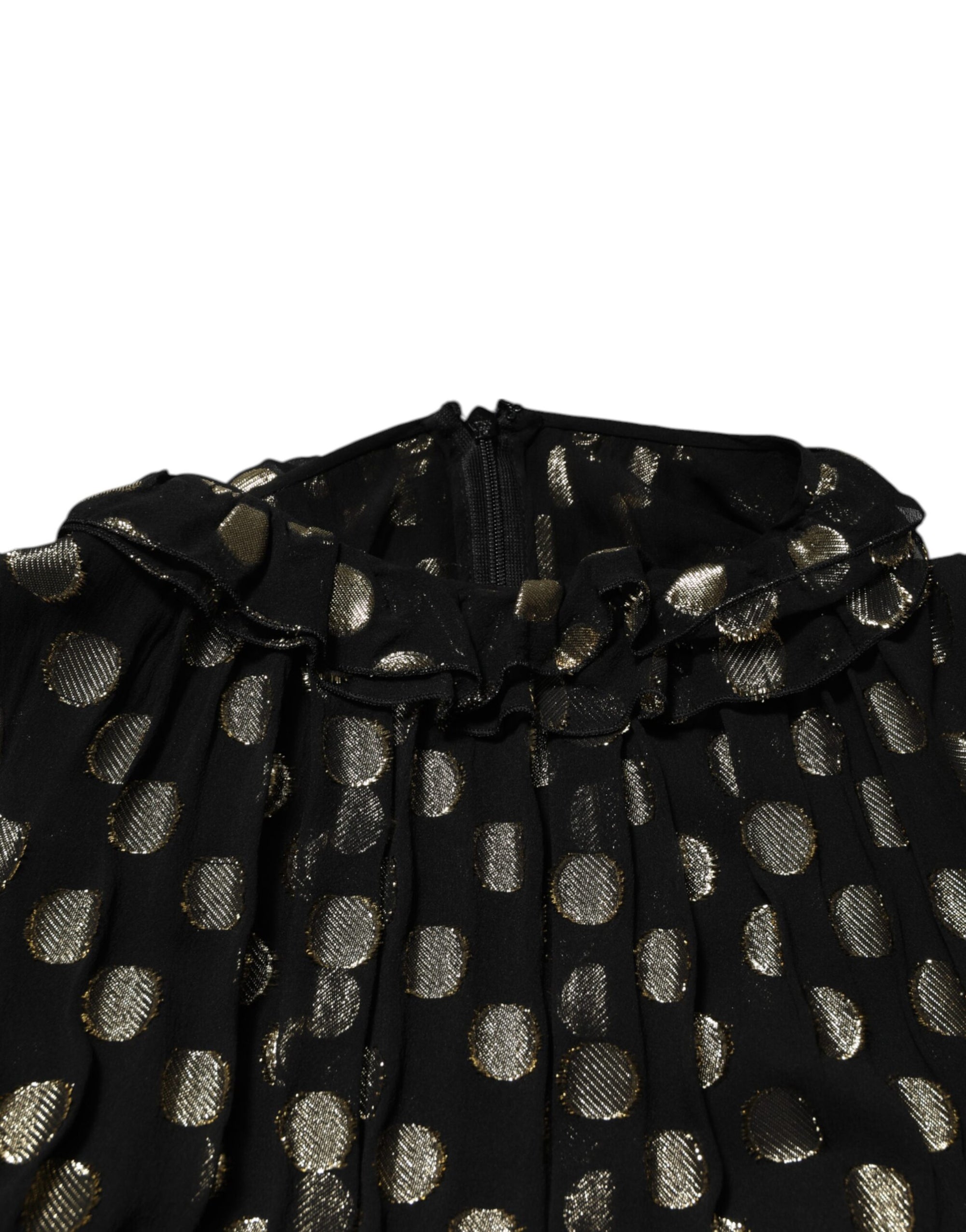 Dolce & Gabbana Black Gold Polka Dot Silk Brocade Mini Dress