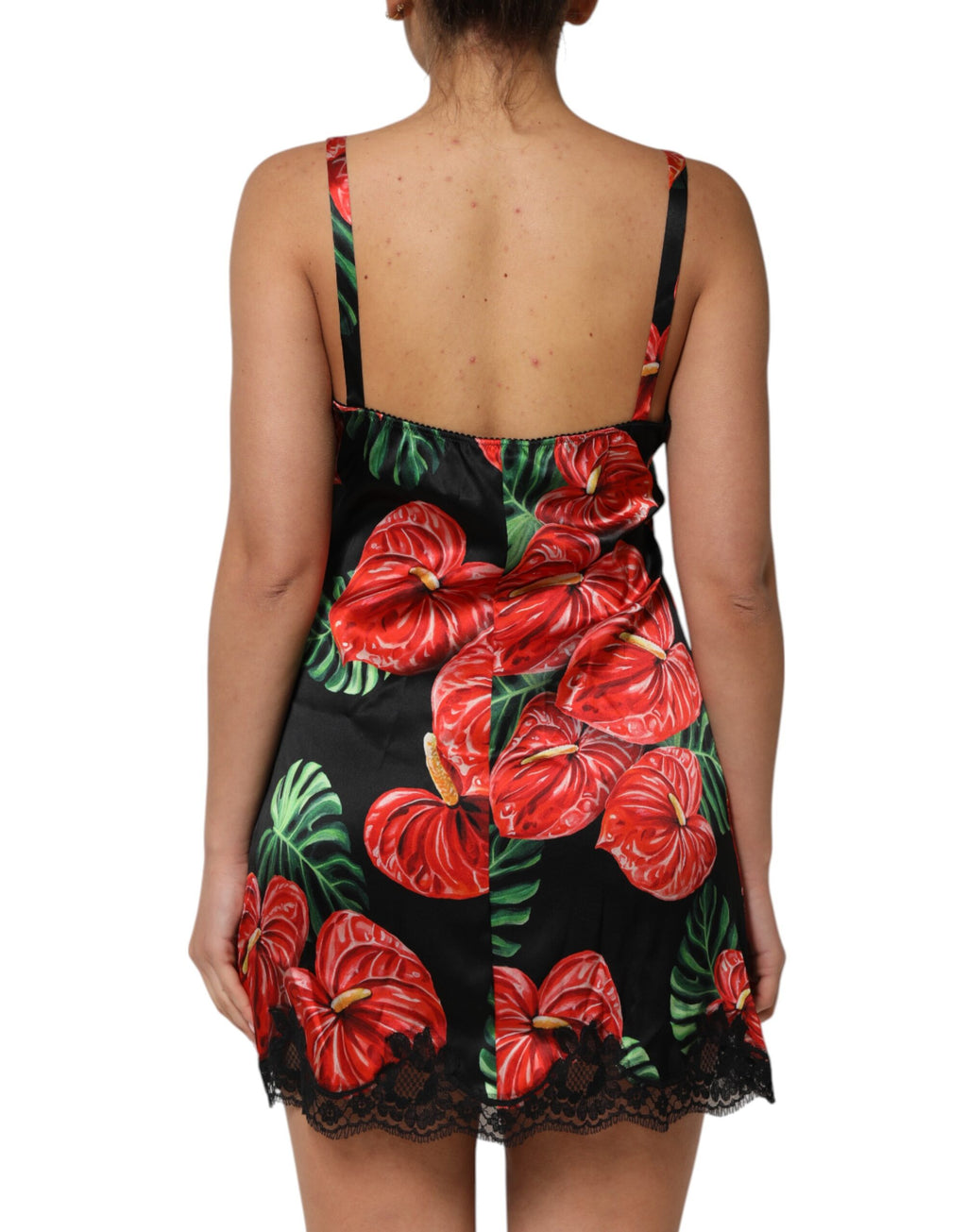 Dolce & Gabbana Black Floral Lace Trim Chemise Lingerie Dress