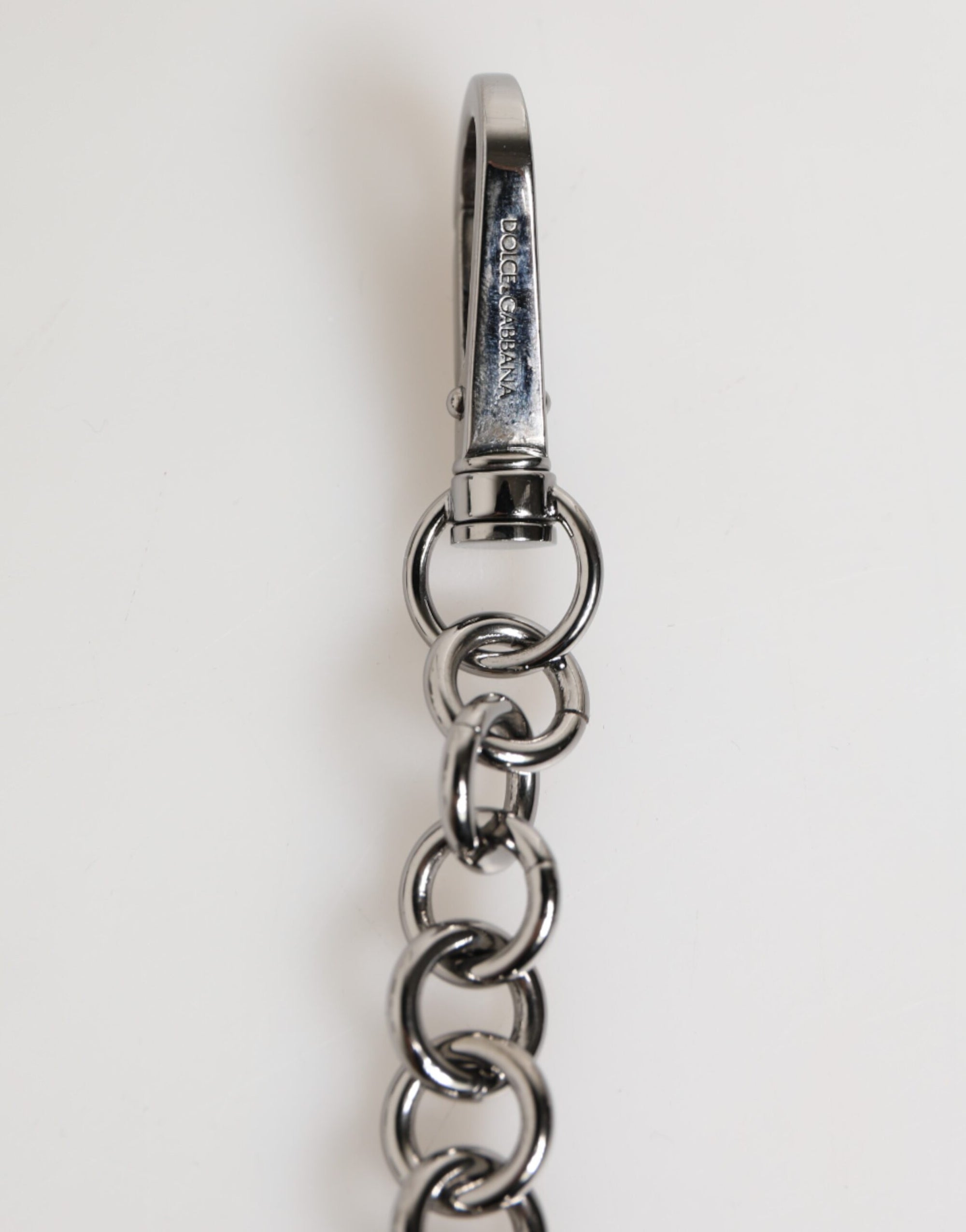 Dolce & Gabbana Black White DG Rubber Logo Silver Men Keychain Keyring