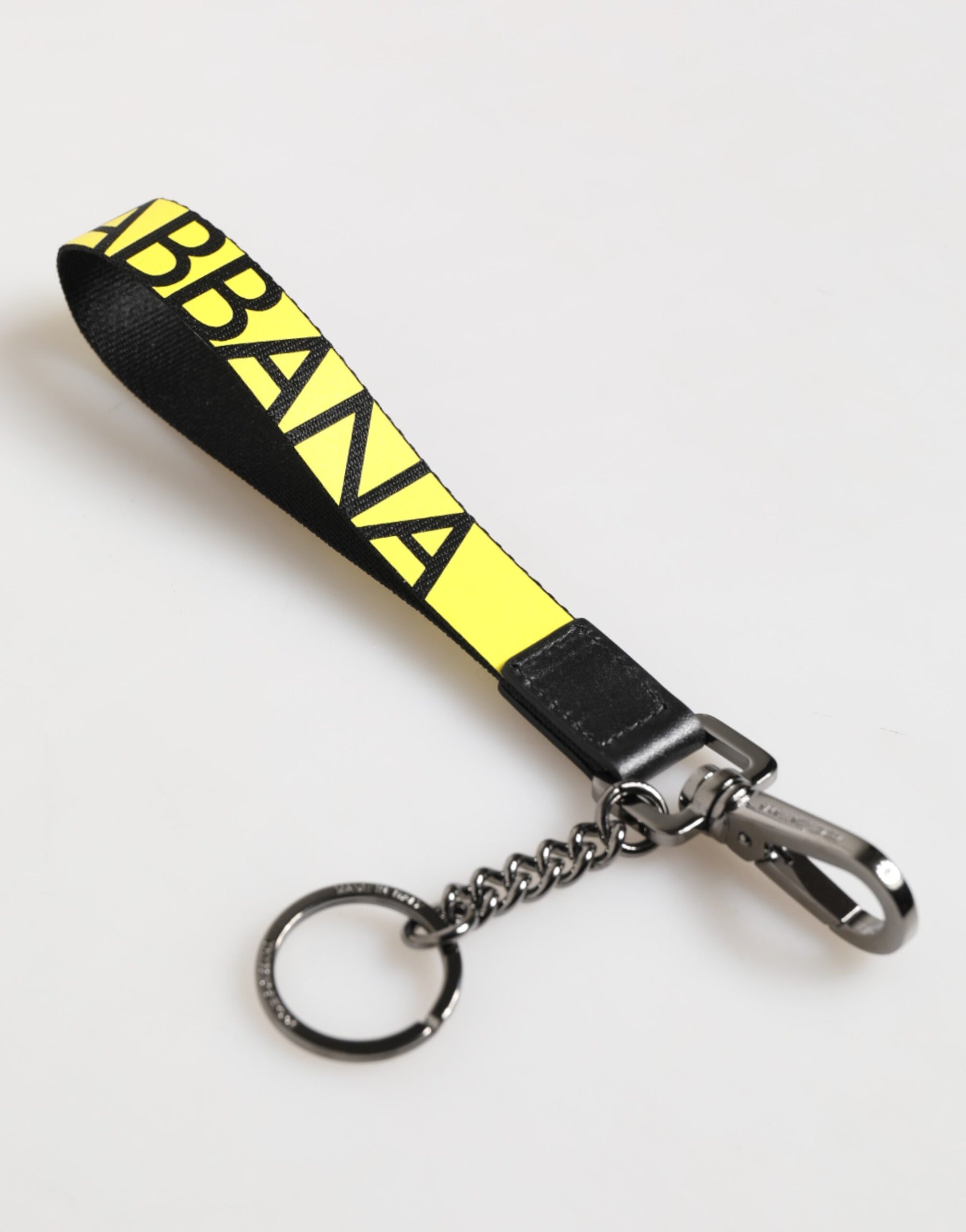 Dolce & Gabbana Yellow Logo Nylon Silver Brass Holder Keychain Keyring