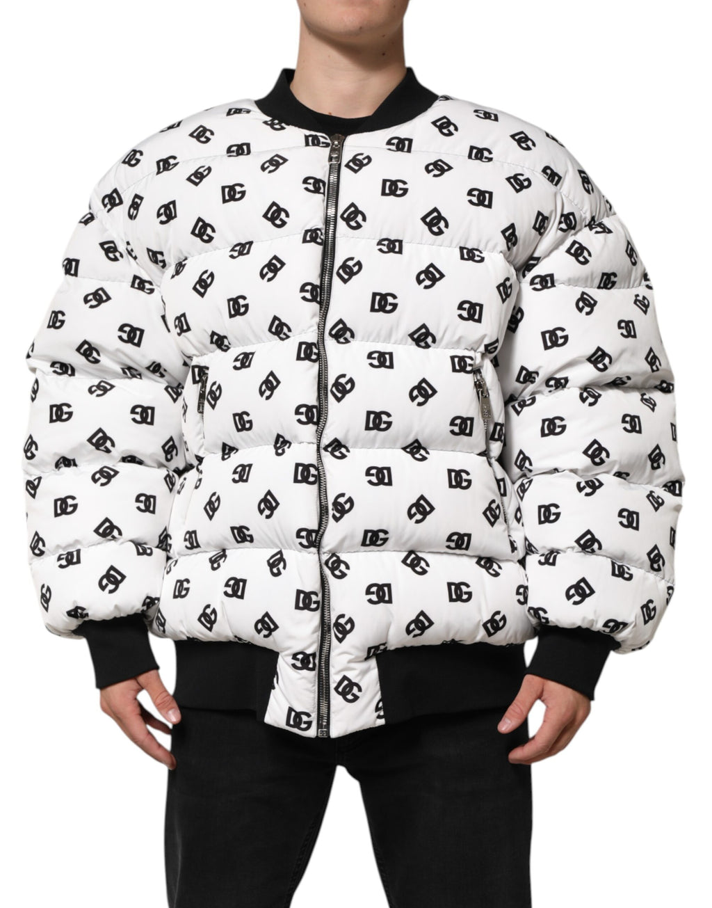 Dolce & Gabbana White DG Monogram Full Zip Quilted Jacket