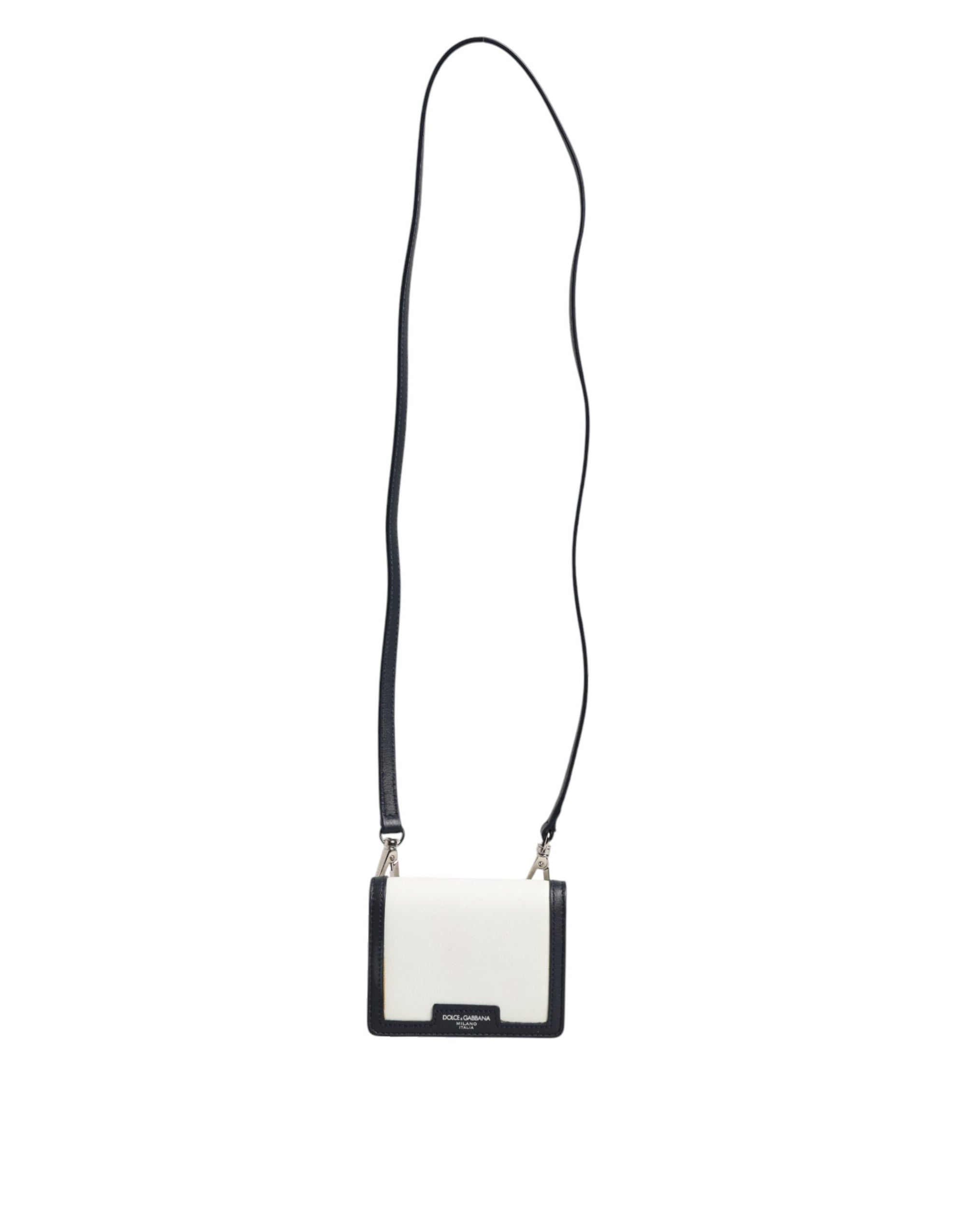 Dolce & Gabbana Beige Black Leather Card Holder Crossbody Men Borse Bag