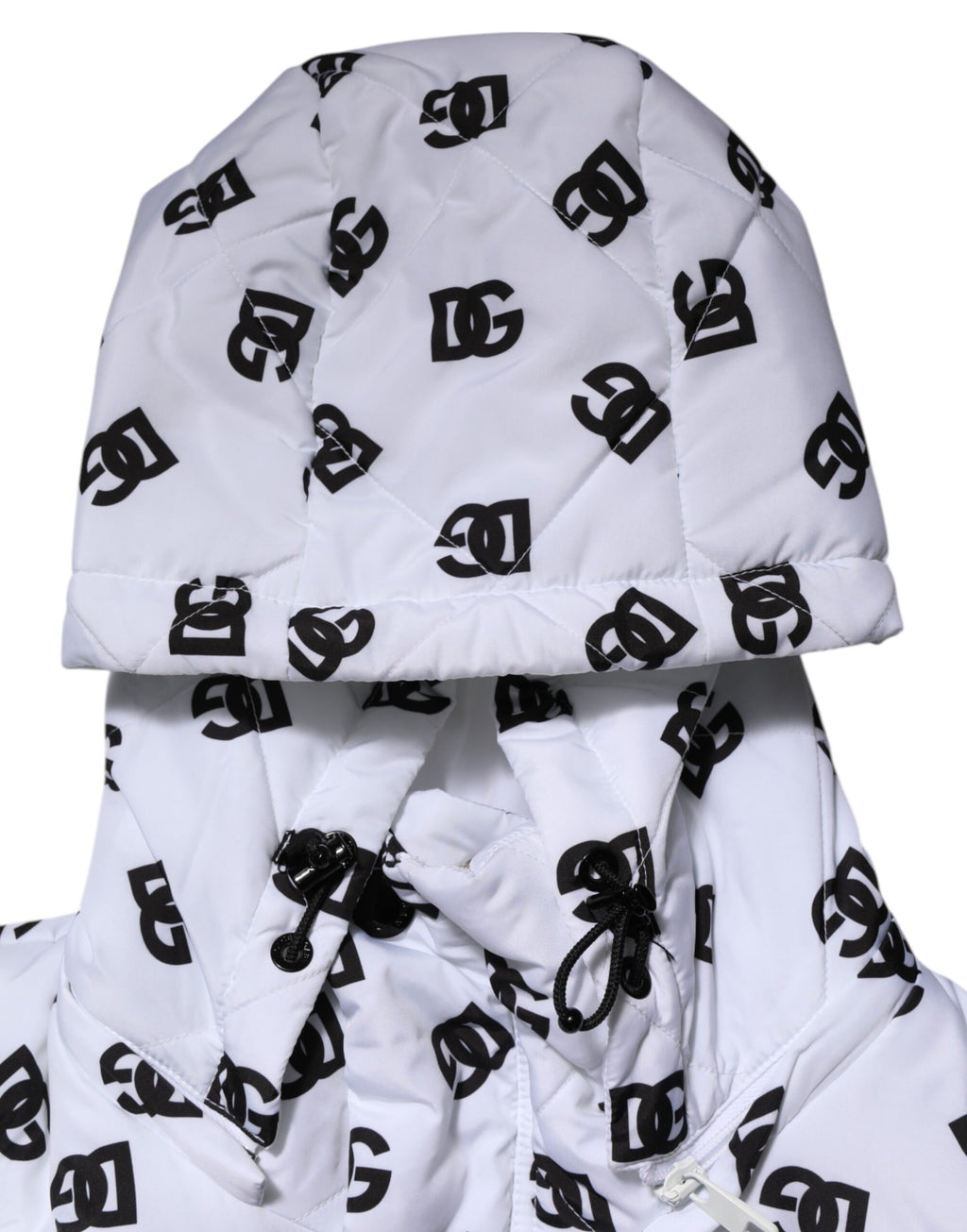 Dolce & Gabbana White DG Monogram Hooded Quilted Jacket