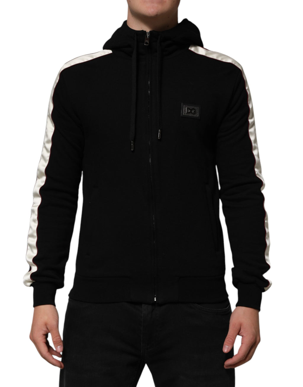 Dolce & Gabbana Black Cotton Plaque Track Cardigan Sweater