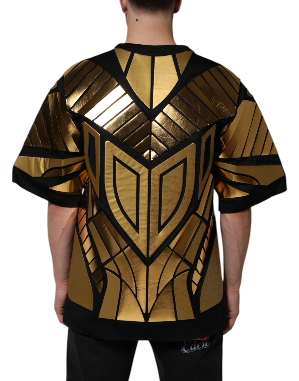 Dolce & Gabbana Black Metallic Print Nylon Crewneck T-shirt