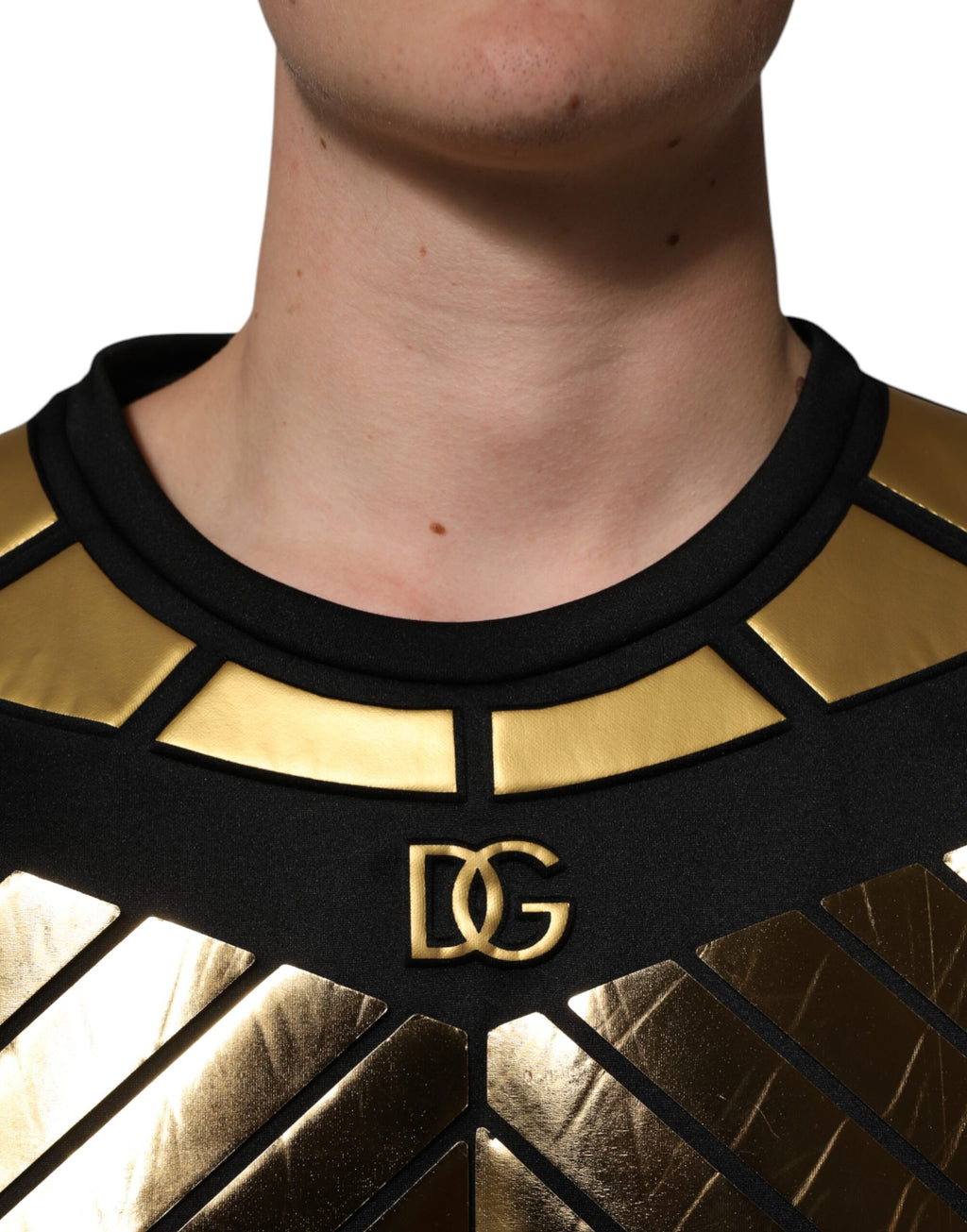 Dolce & Gabbana Black Metallic Print Nylon Crewneck T-shirt