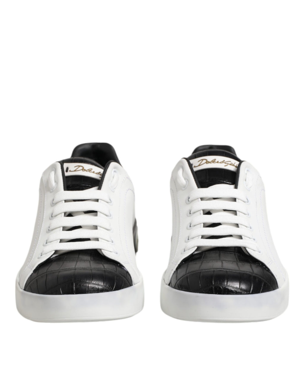 Dolce & Gabbana White Black Leather Portofino Sneaker Shoes