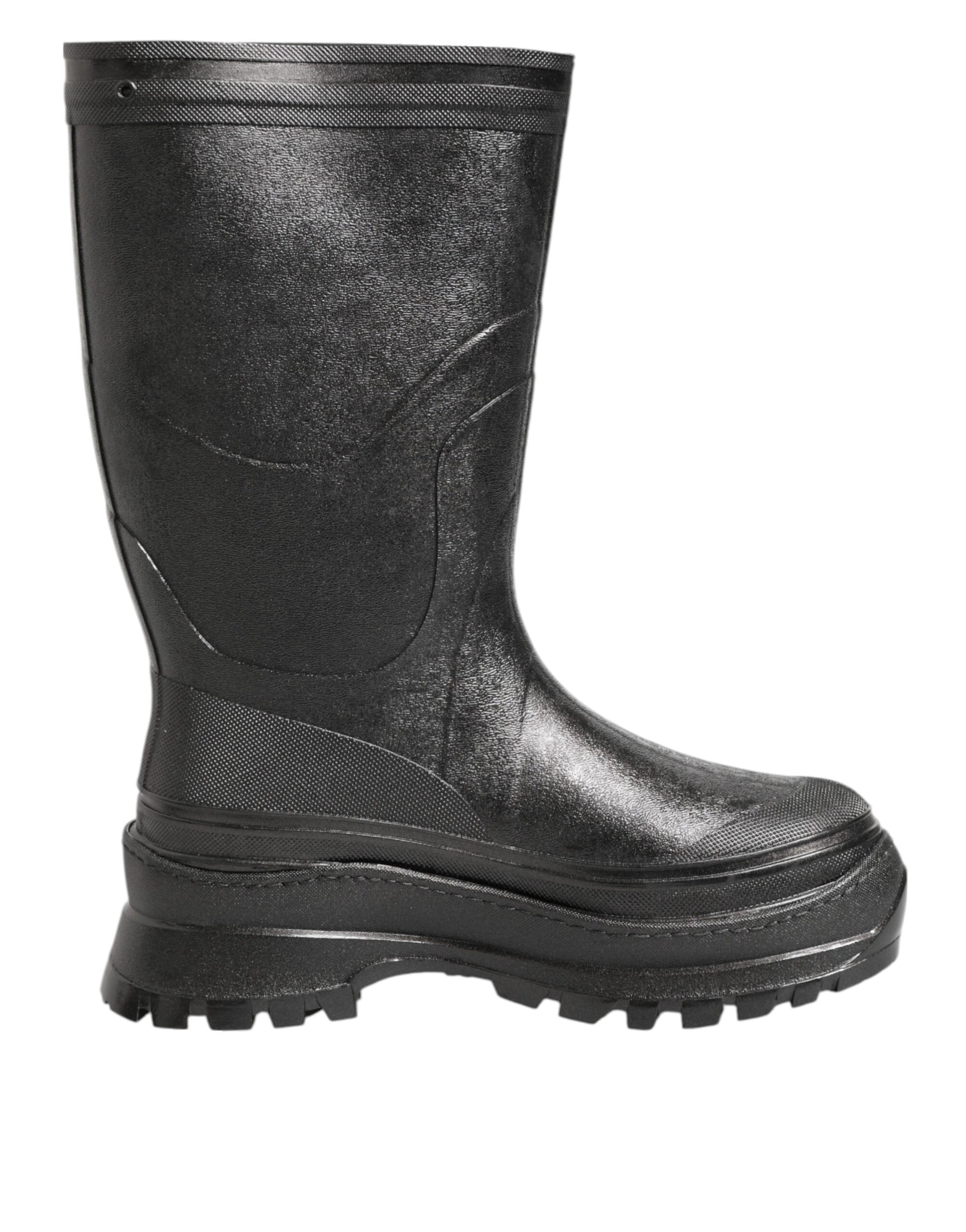 Dolce & Gabbana Metallic Black Pull On Rain Boots Men Shoes