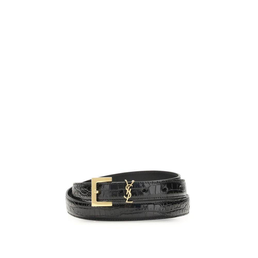 Saint Laurent Crocodile-effect Cassandre Belt