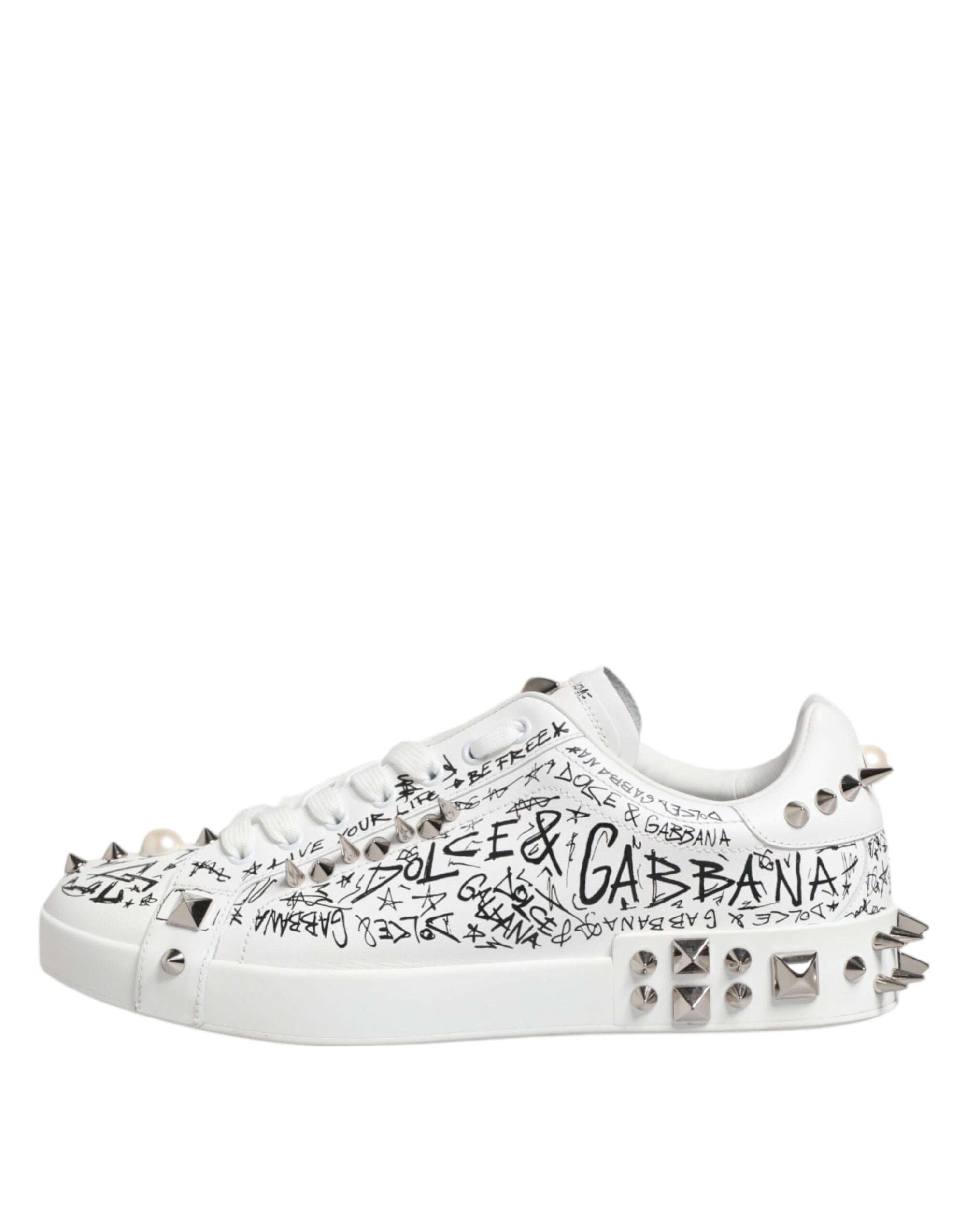 Dolce & Gabbana White Portofino Studded Men Sneakers Shoes