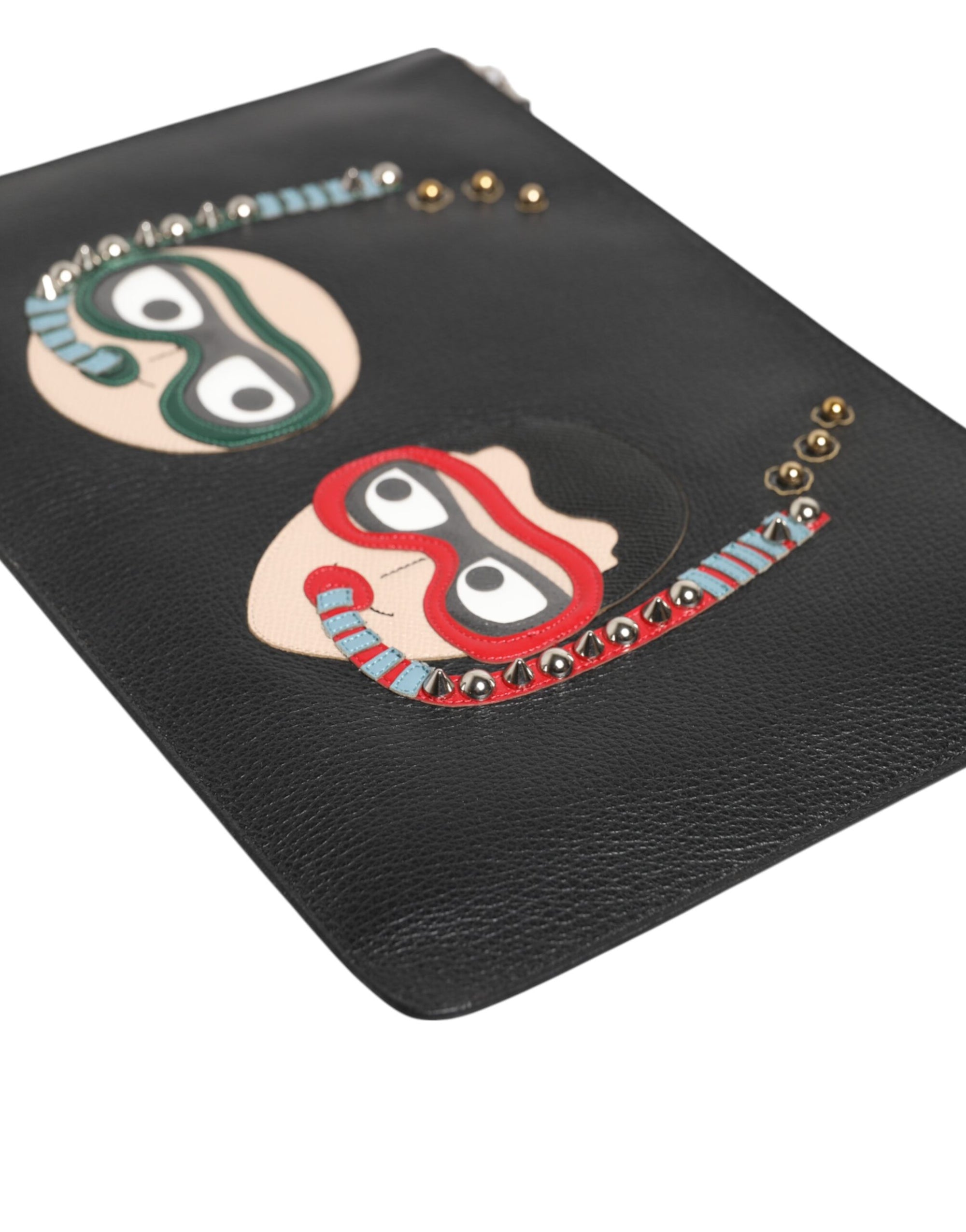 Dolce & Gabbana Black Leather #DGFAMILY Embellished Men Clutch Pouch Bag