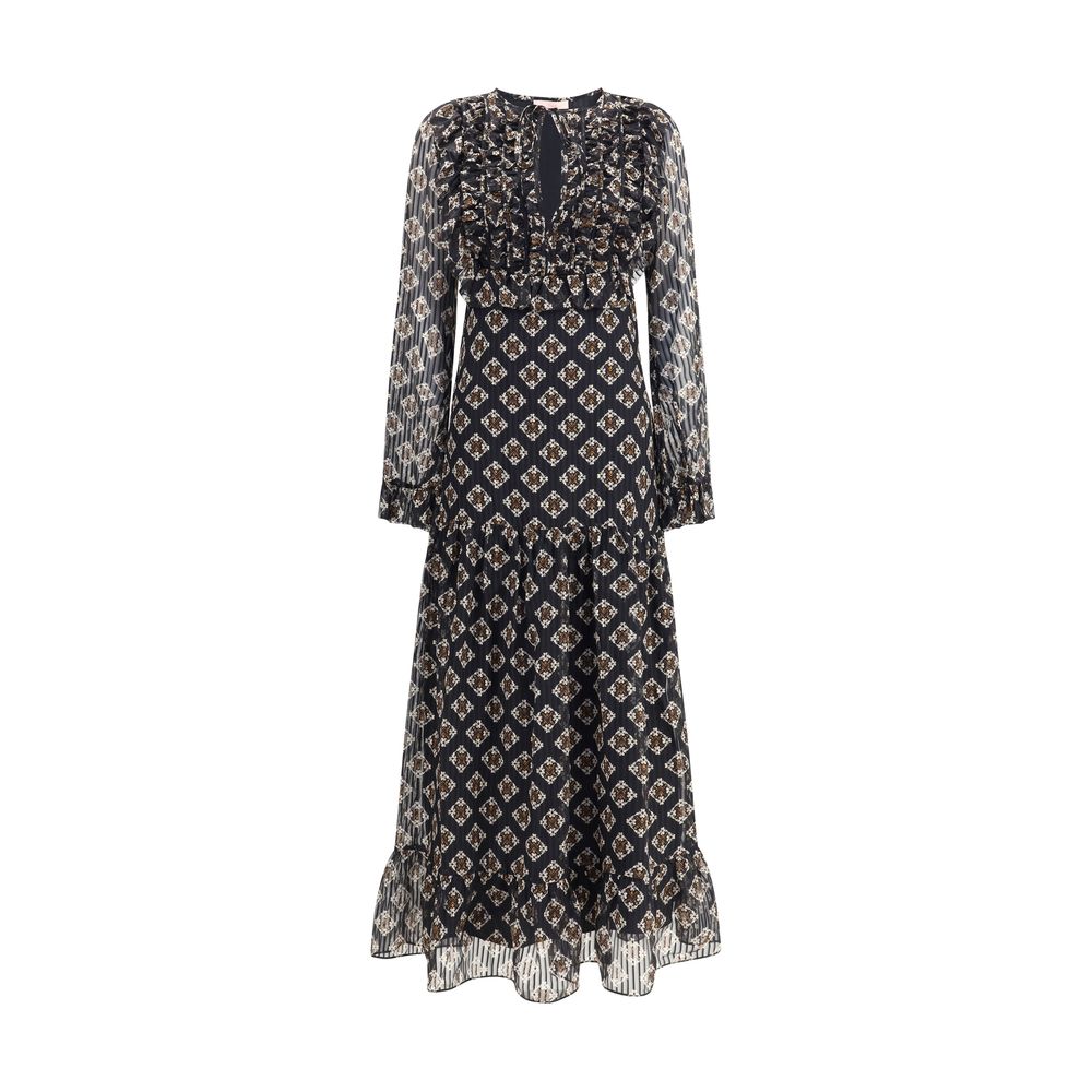 Kristina Ti Silk long Dress with rouches