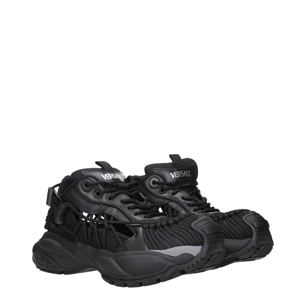 Versace Black Leather Athletic Sneakers