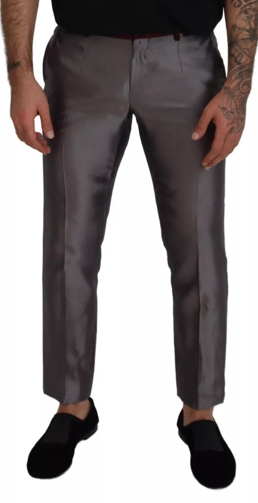 Dolce & Gabbana Gray Silk Metallic Men Dress Trouser Pants