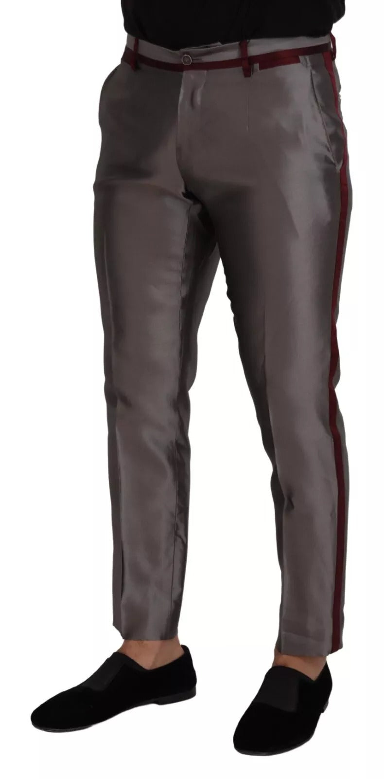 Dolce & Gabbana Gray Silk Metallic Men Dress Trouser Pants