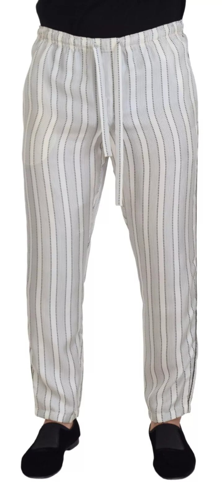 Dolce & Gabbana White Stripes Silk Lounge Trouser Pants