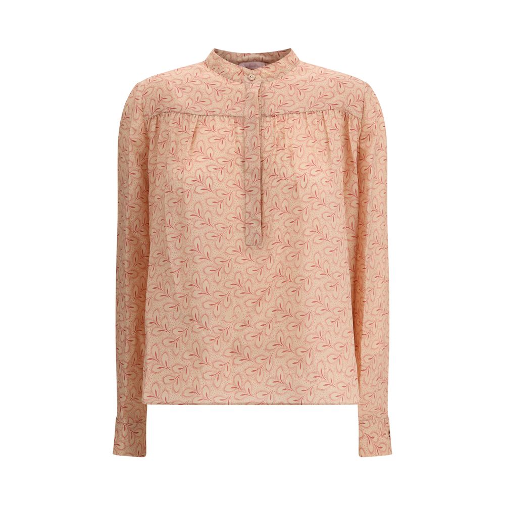 Kristina Ti Blouse with foliage print and refined stand-up collar