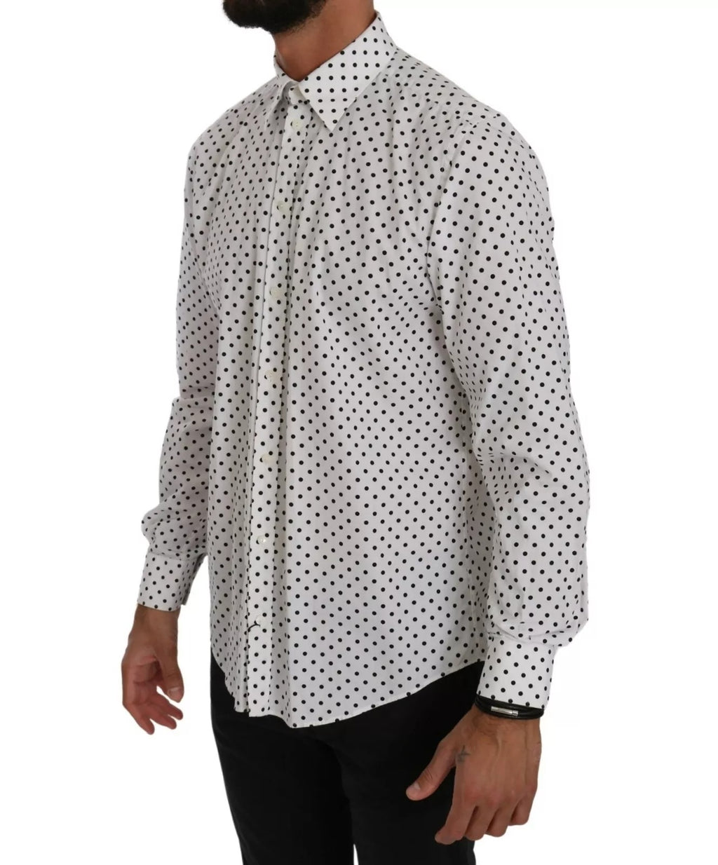 Dolce & Gabbana White Dotted Dress Formal MARTINI Shirt