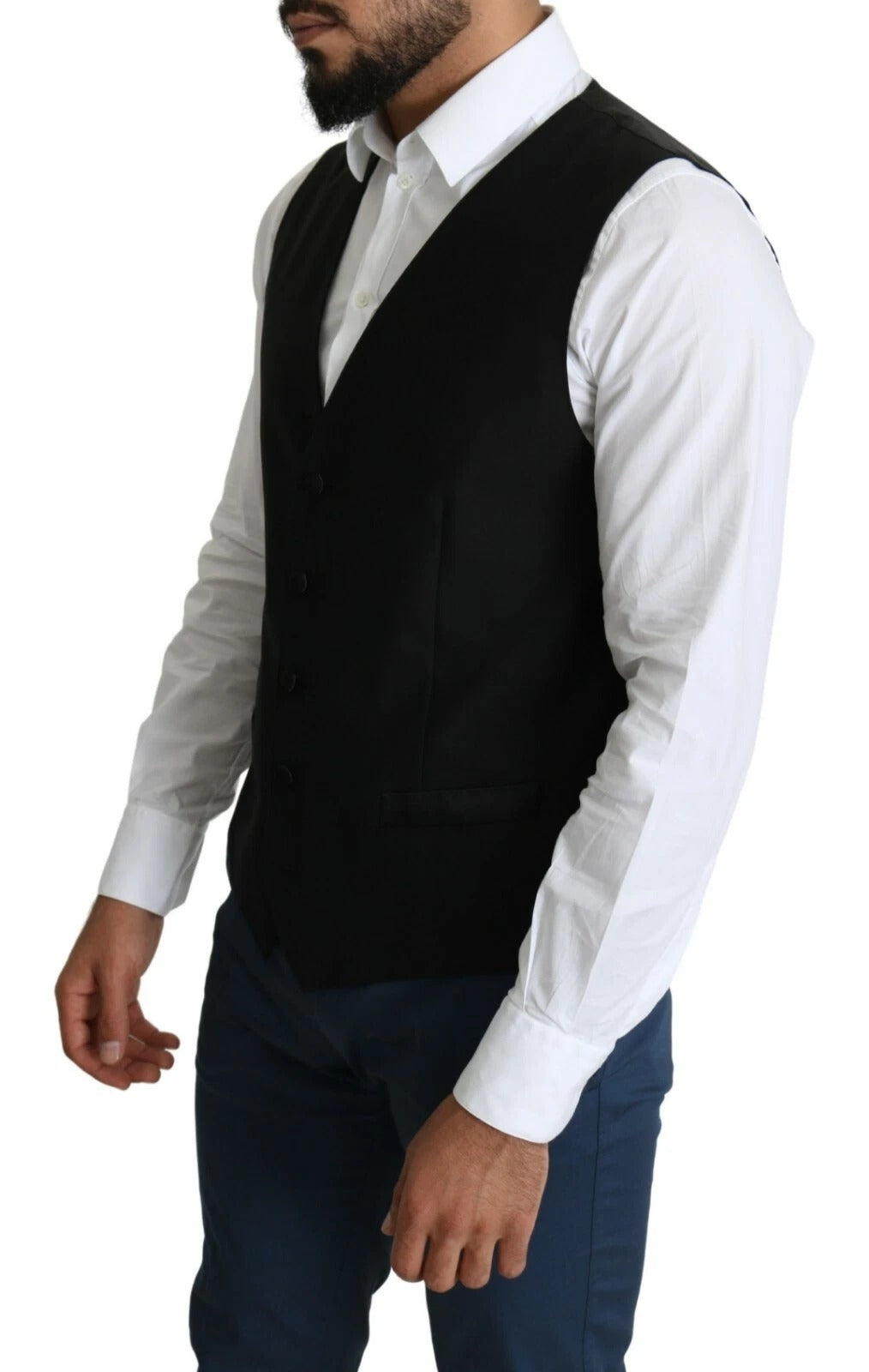 Dolce & Gabbana Black Wool Men Formal Waistcoat Vest
