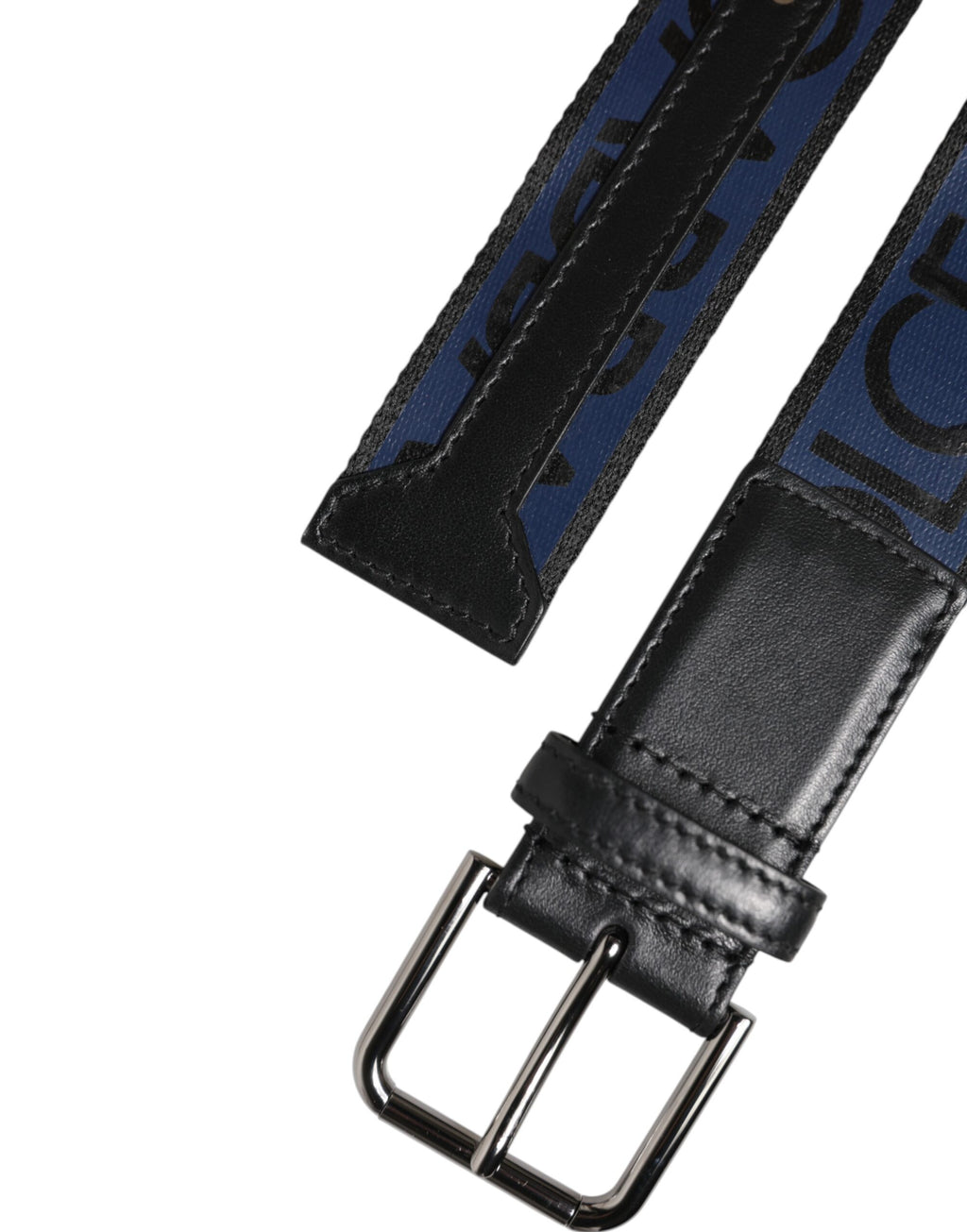 Dolce & Gabbana Black Blue DG Logo Silver Metal Buckle Belt