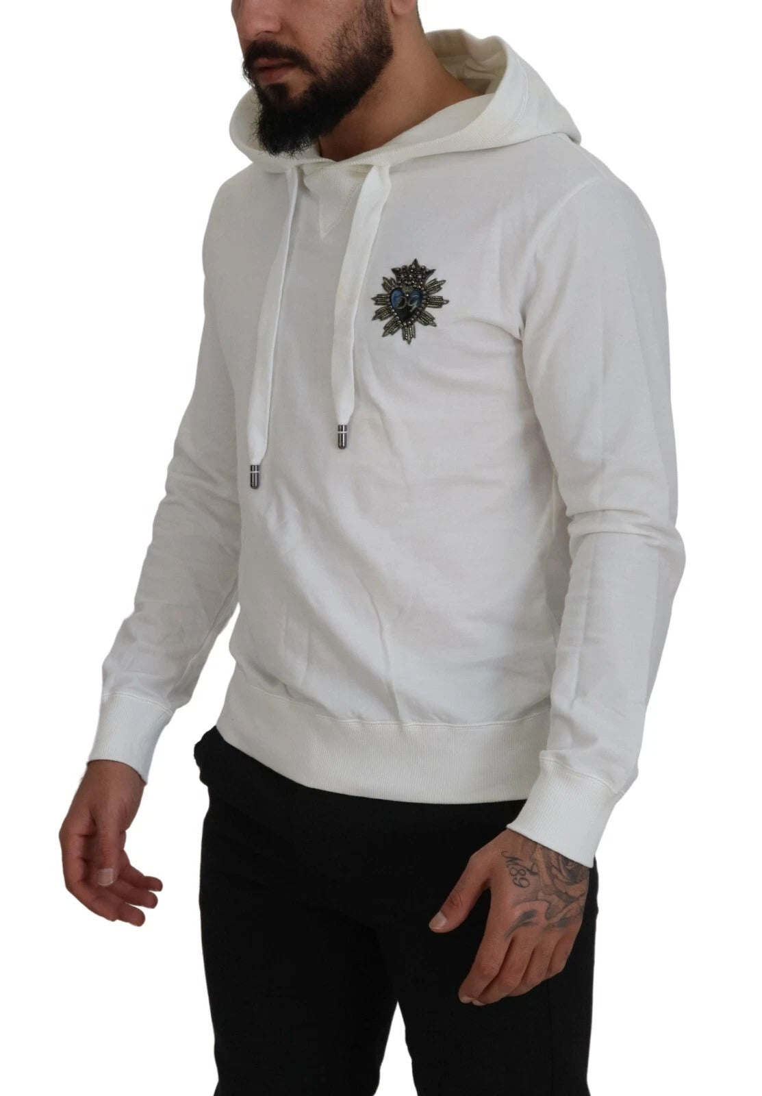 Dolce & Gabbana White Cotton Hooded Sweatshirt Sweater