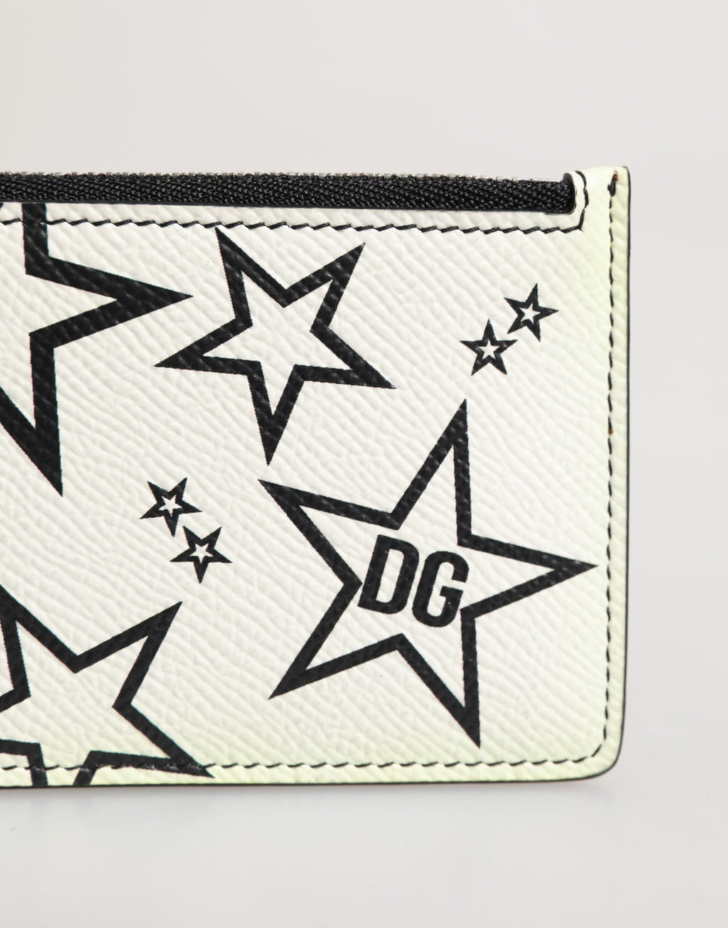 Dolce & Gabbana White Leather Douphin DG Logo Star Print Card Holder Wallet
