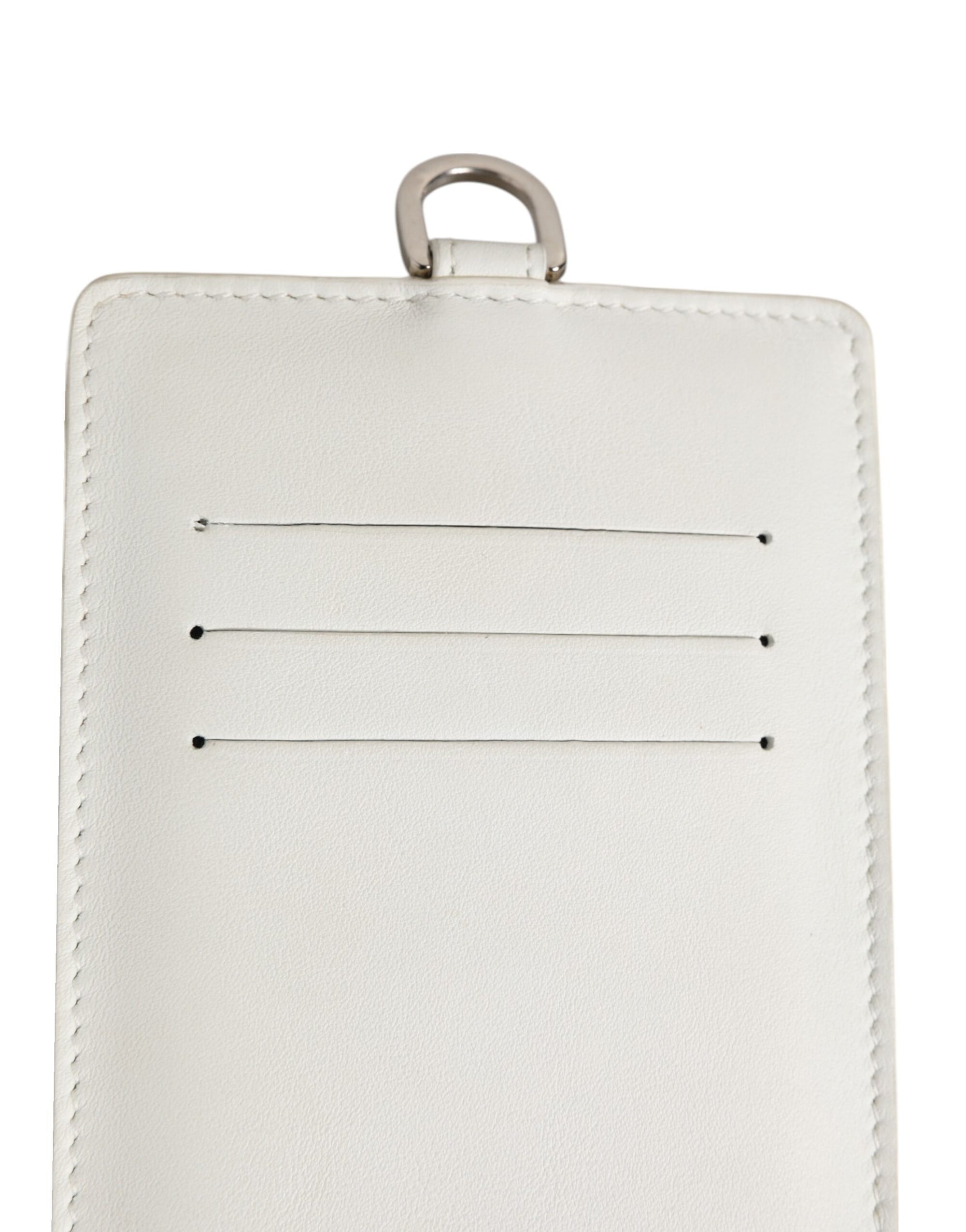 Dolce & Gabbana White Calf Leather Lanyard Logo Card Holder Men Wallet