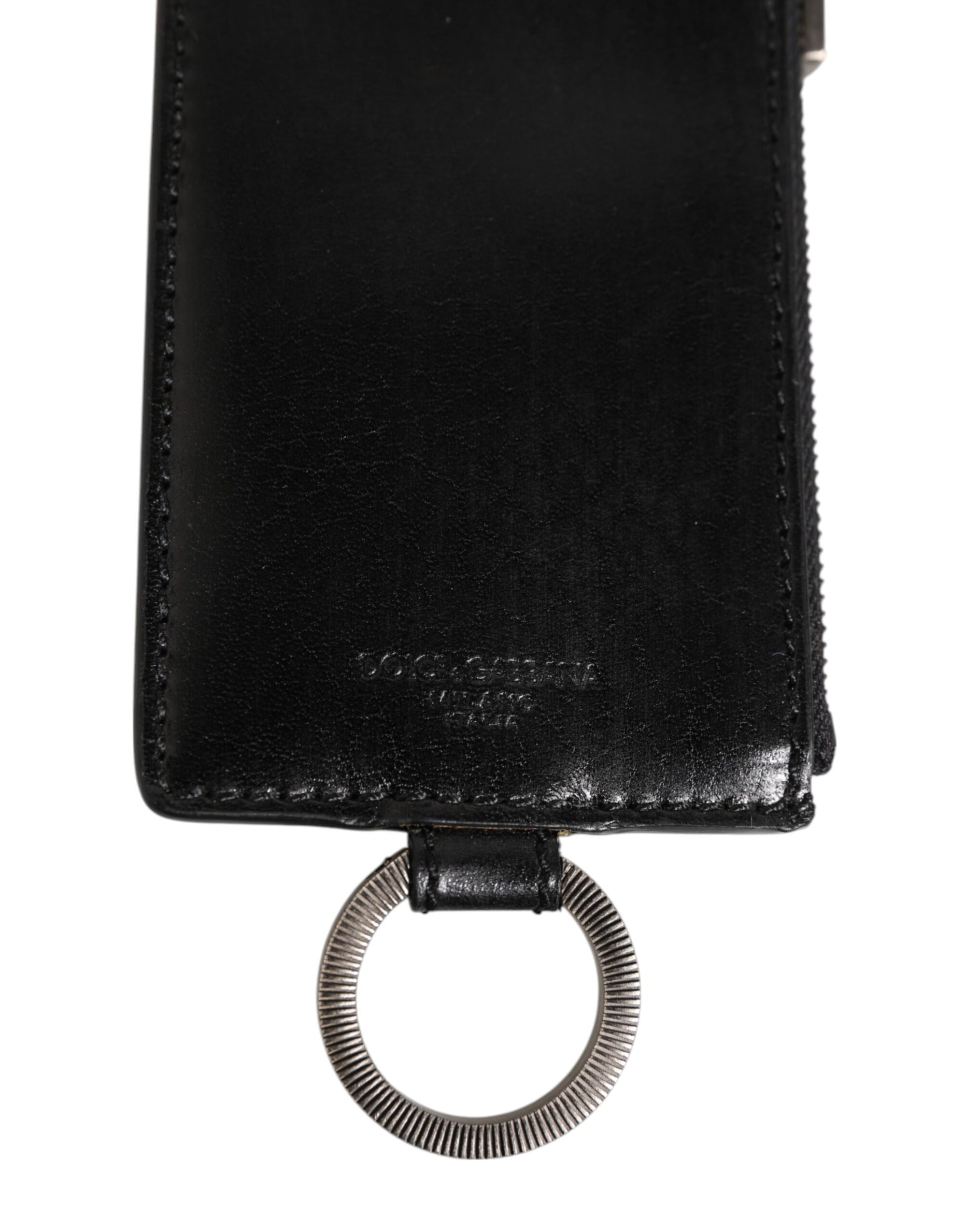 Dolce & Gabbana Black Leather Logo Embossed Lanyard Card Holde Wallet