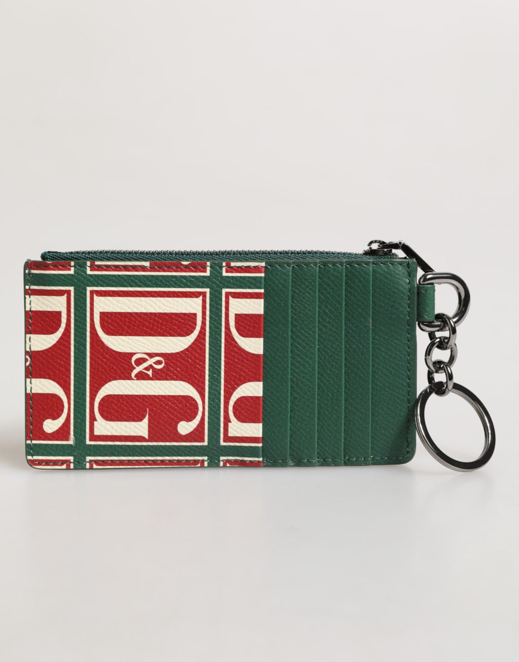 Dolce & Gabbana Green Calf Leather Logo Print Monogram Card Holder Wallet