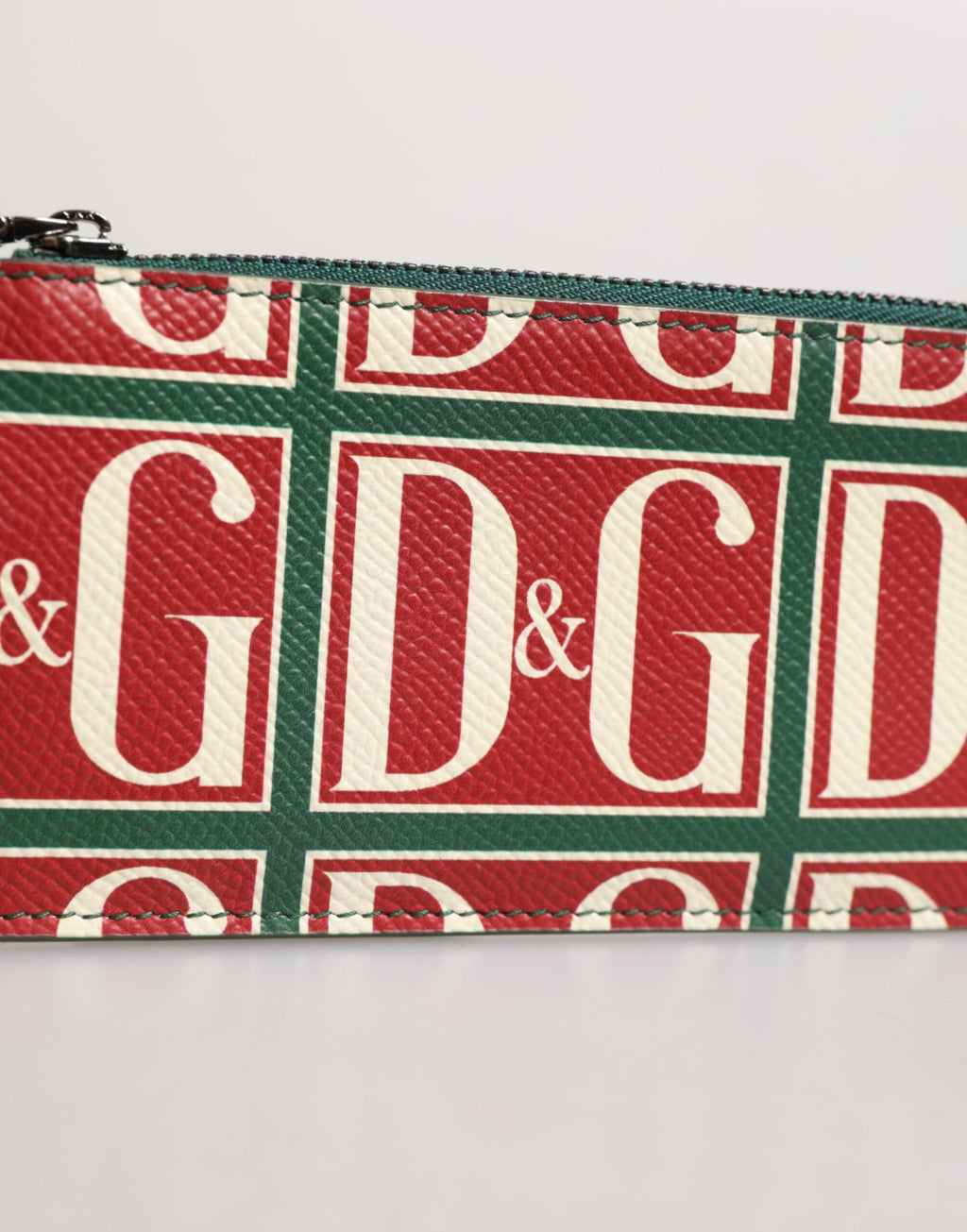 Dolce & Gabbana Green Calf Leather Logo Print Monogram Card Holder Wallet