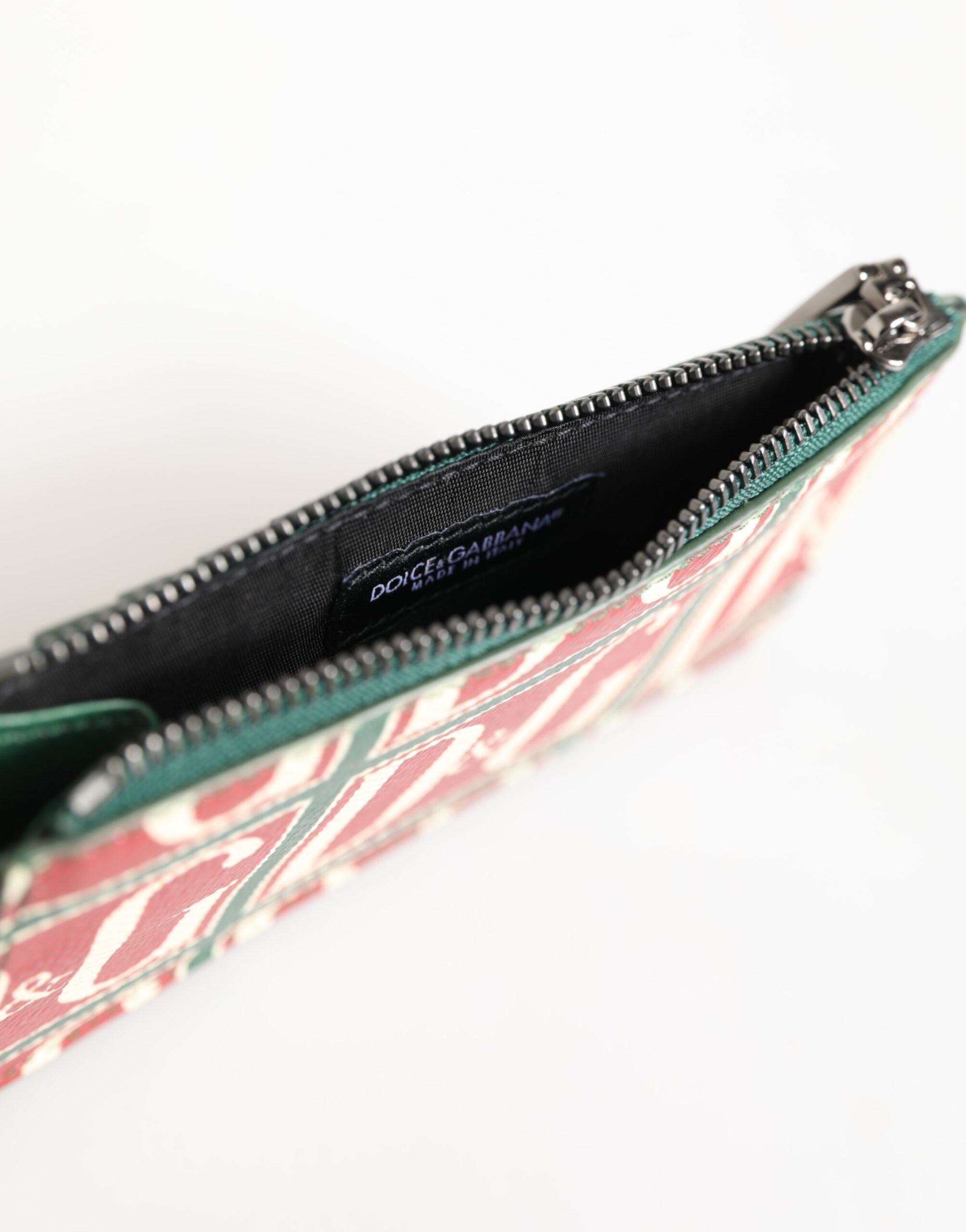 Dolce & Gabbana Green Calf Leather Logo Print Monogram Card Holder Wallet