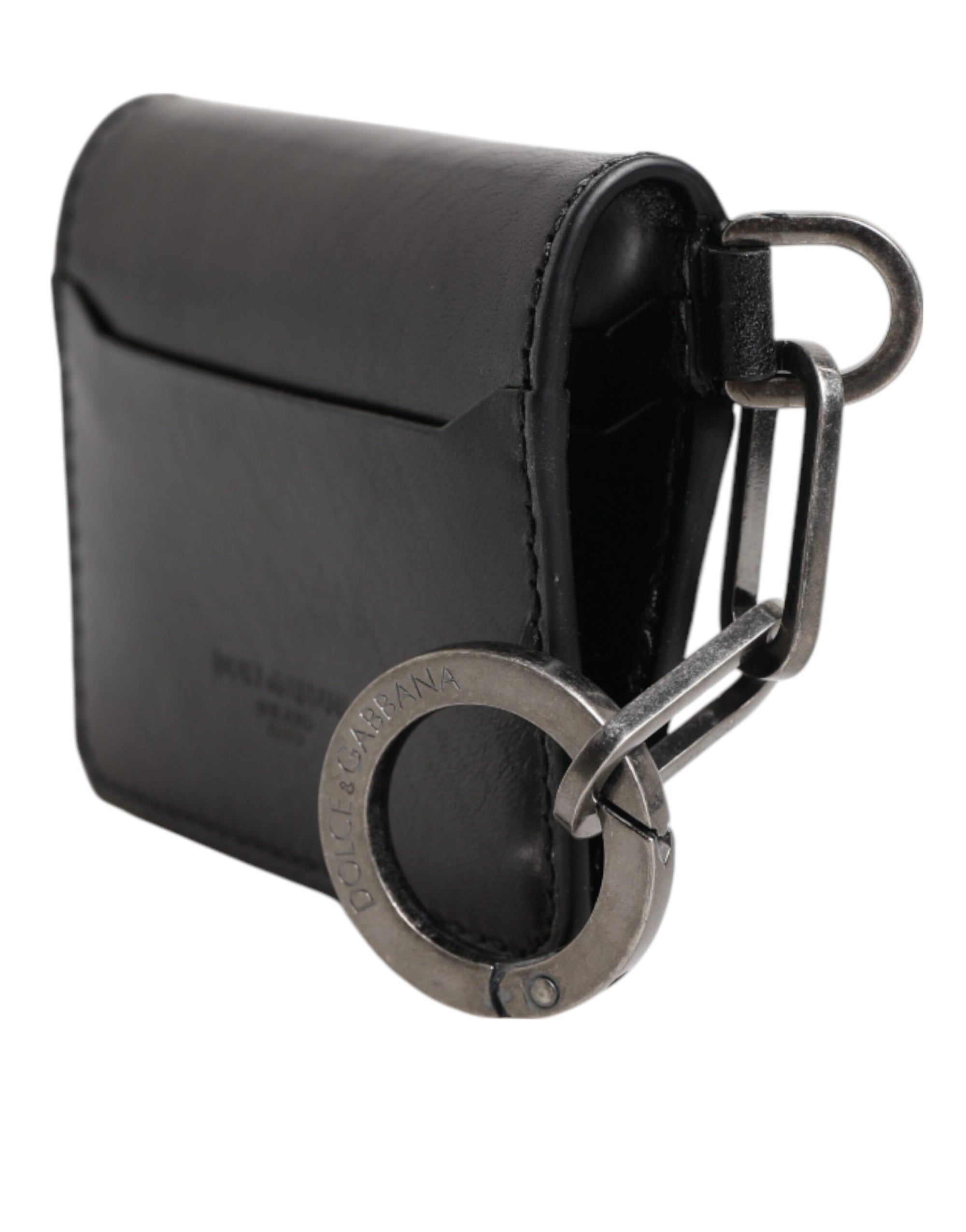 Dolce & Gabbana Wallet Black Leather Logo Embossed Key Chain Card Holder Wallet