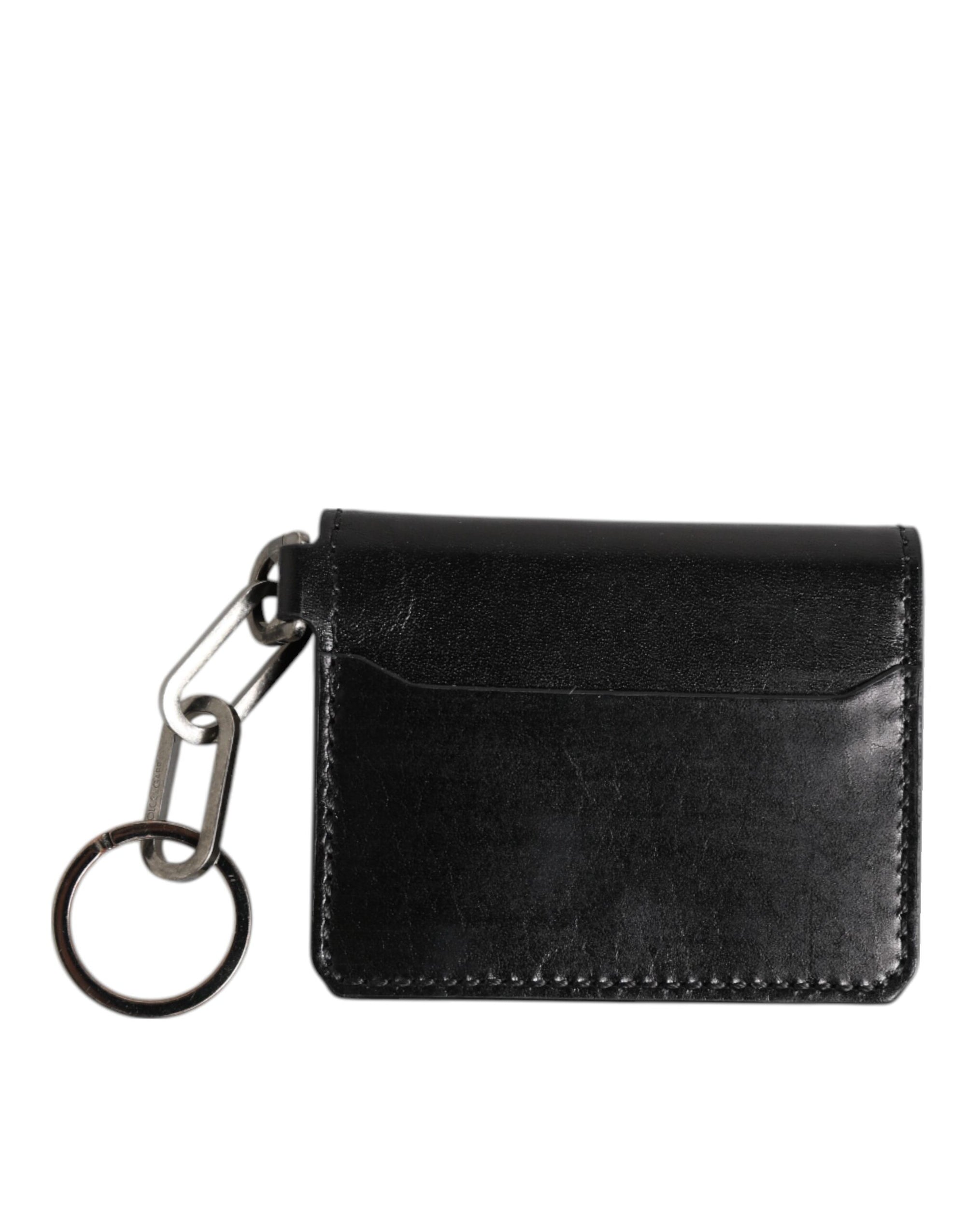 Dolce & Gabbana Black Leather Logo Embossed Key Chain Card Holder Wallet