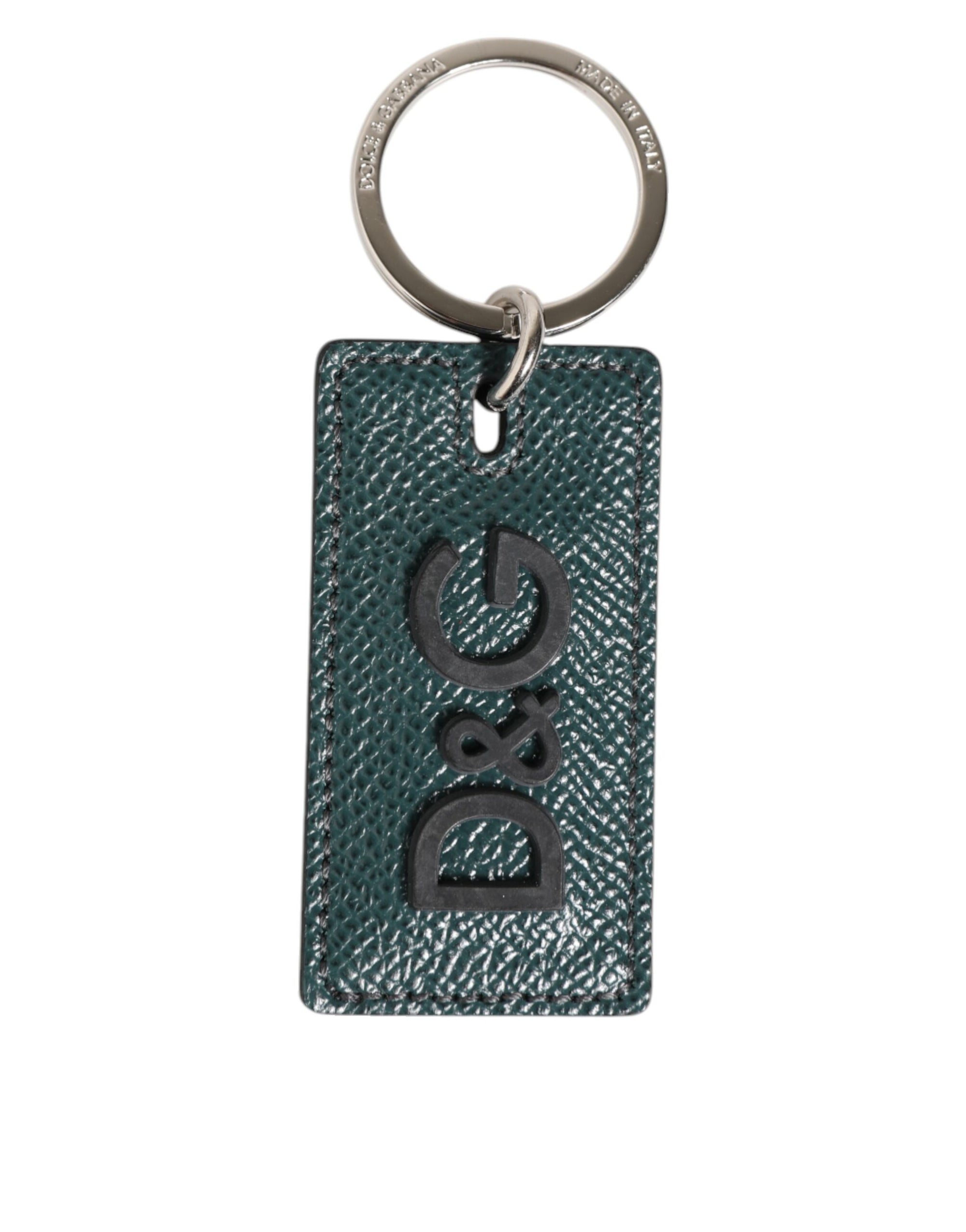 Dolce & Gabbana Army Green Leather Logo Metal Ring Men Keychain Keyring