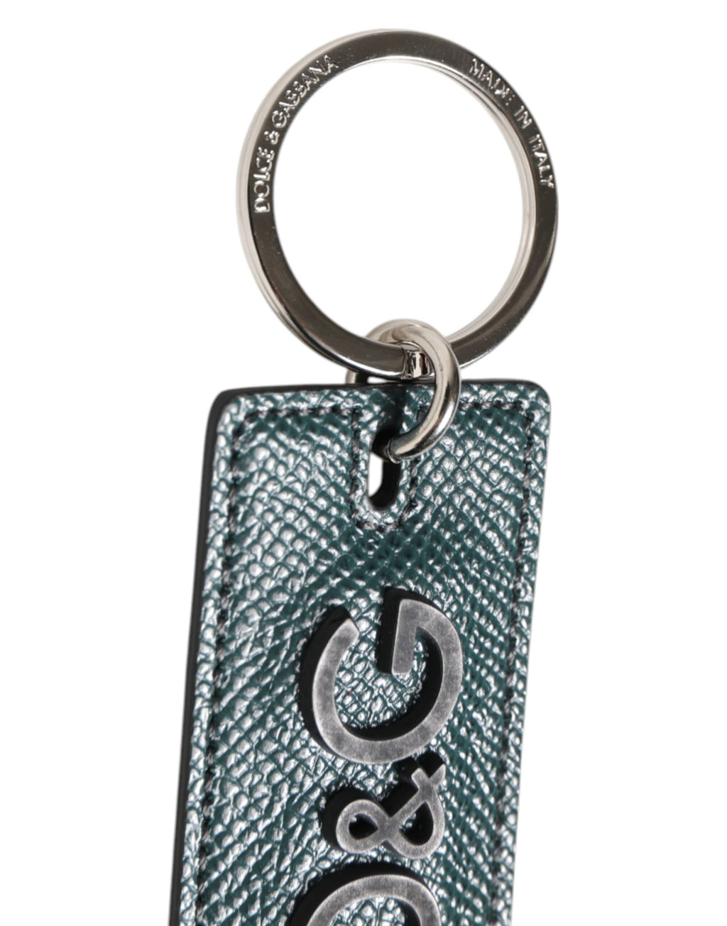 Dolce & Gabbana Army Green Leather Logo Metal Ring Men Keychain Keyring