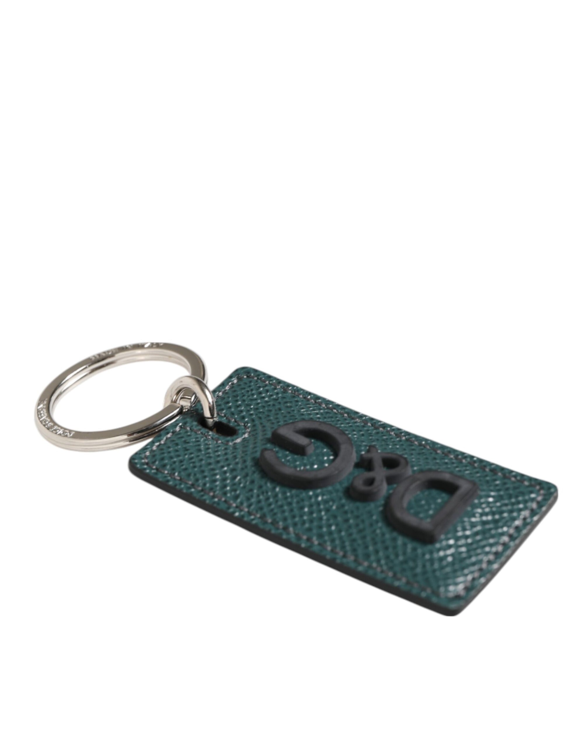 Dolce & Gabbana Army Green Leather Logo Metal Ring Men Keychain Keyring
