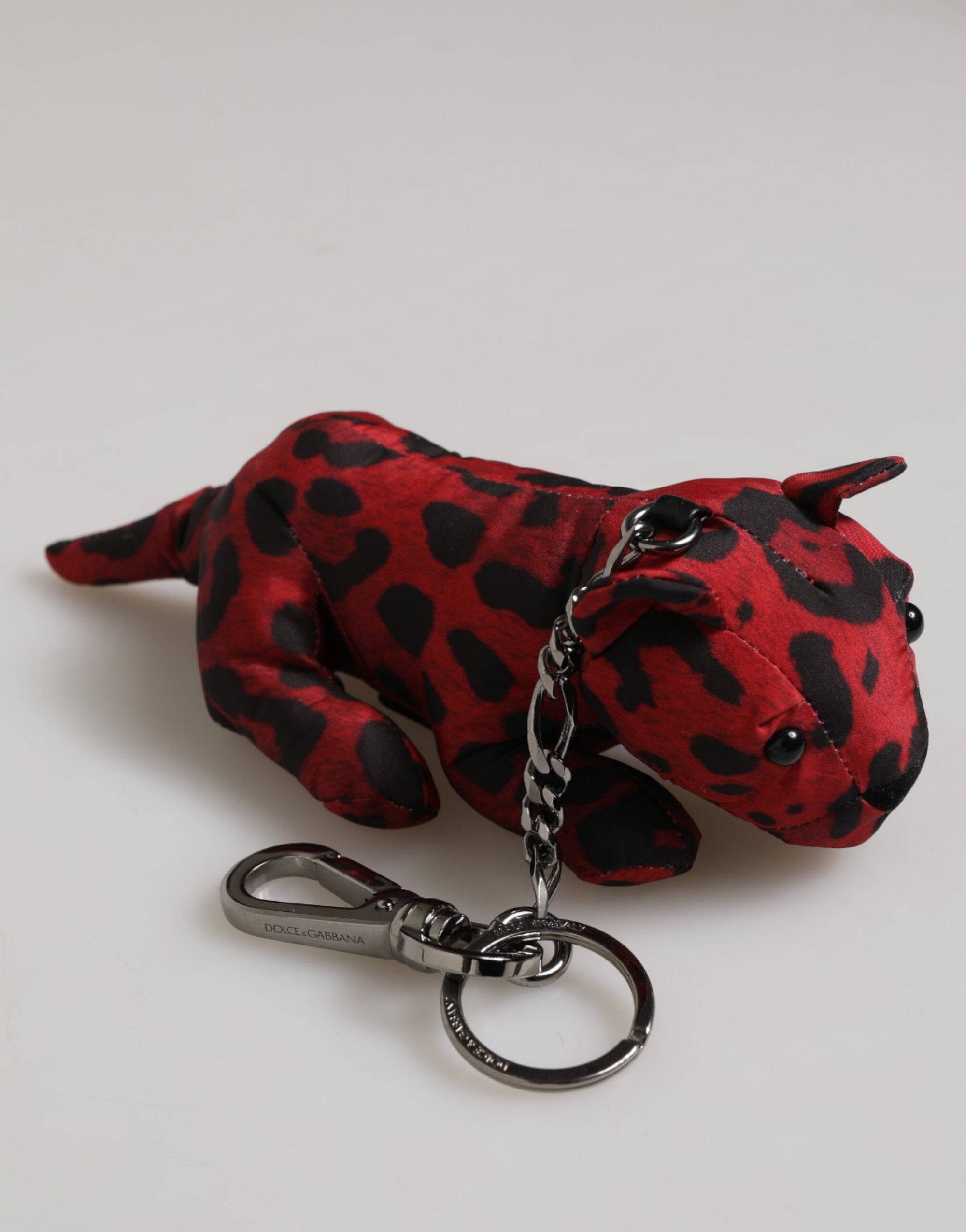 Dolce & Gabbana Red Black Polyester Animal Silhouette Keychain Keyring