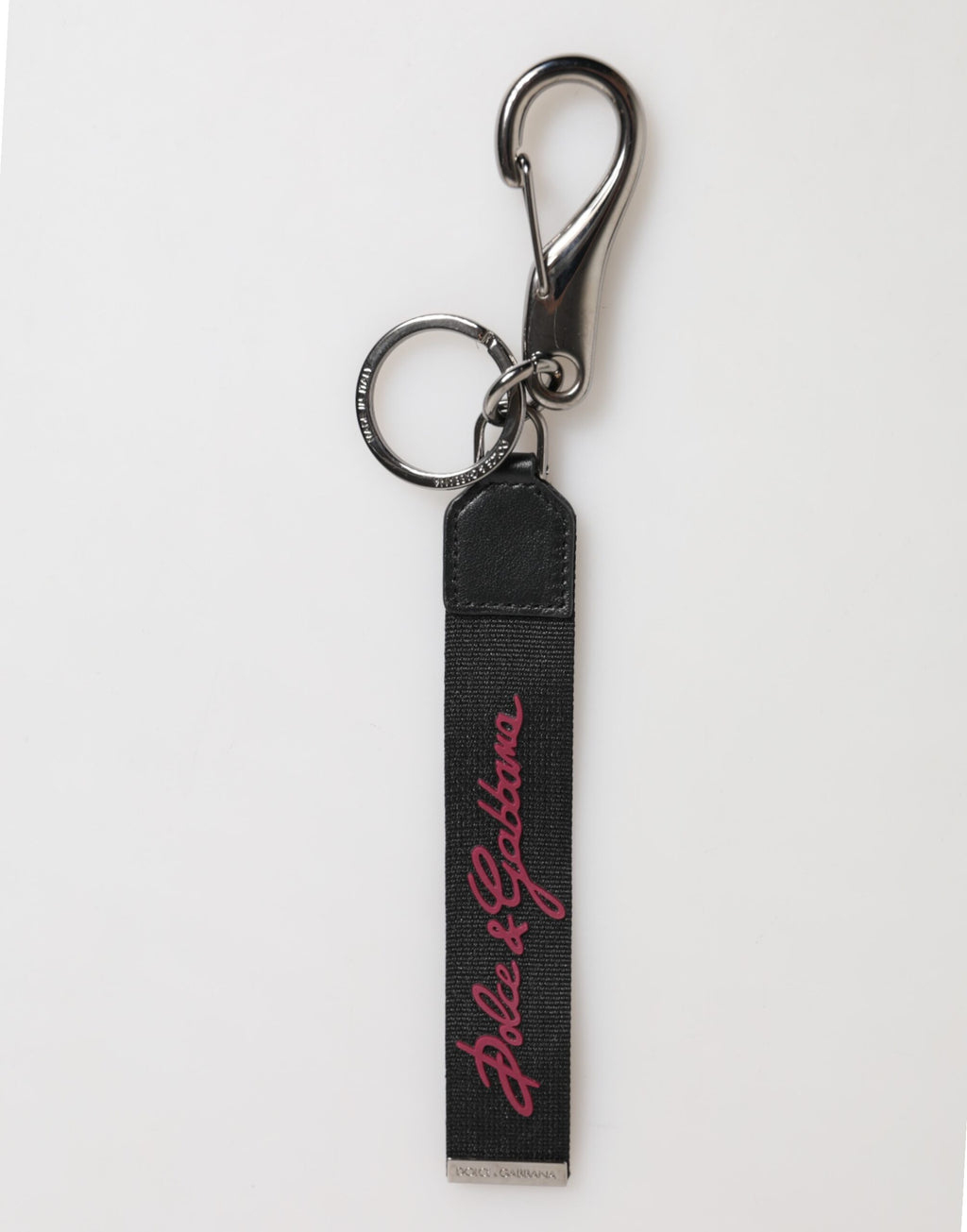 Dolce & Gabbana Black Red Polyester DG Logo Silver Men Keychain Keyring