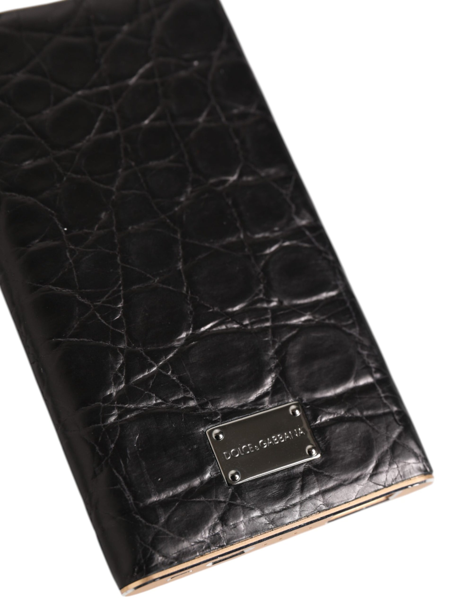 Dolce & Gabbana Black Leather Exotic Skin 3000mAh Power Bank Charger USB