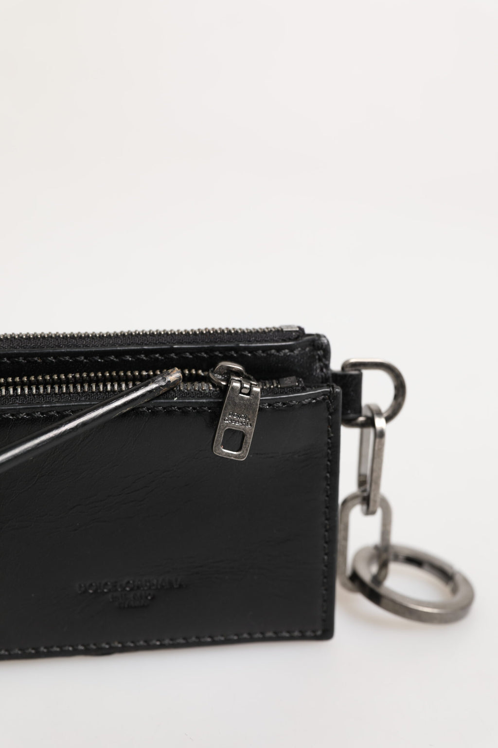 Dolce & Gabbana Black Leather Zip Logo Keyring Coin Purse Keyring Wallet