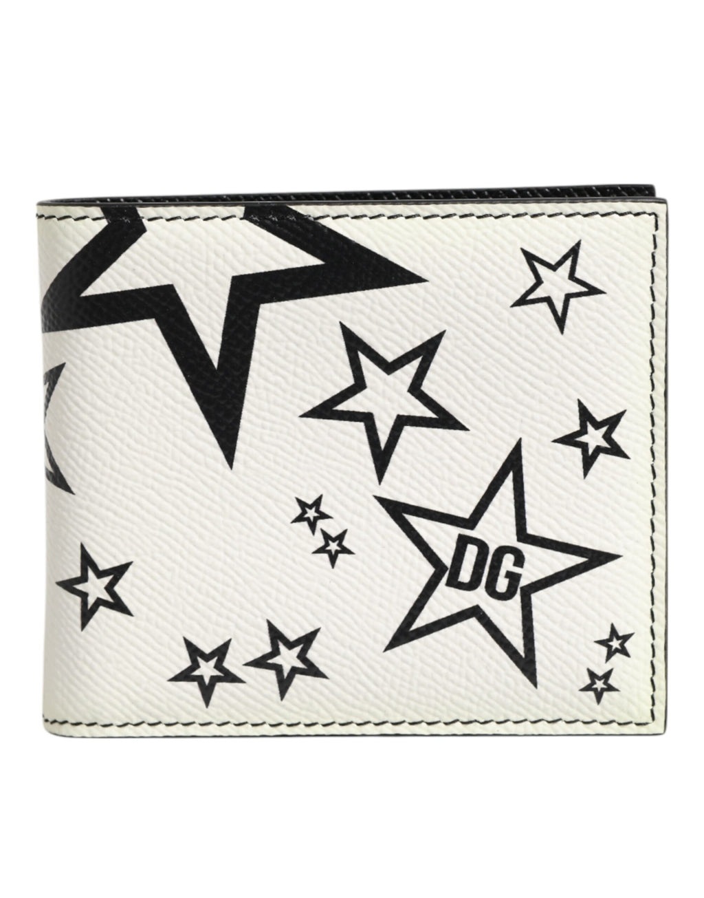 Dolce & Gabbana White Leather DG Star Logo Bifold Card Holder Wallet