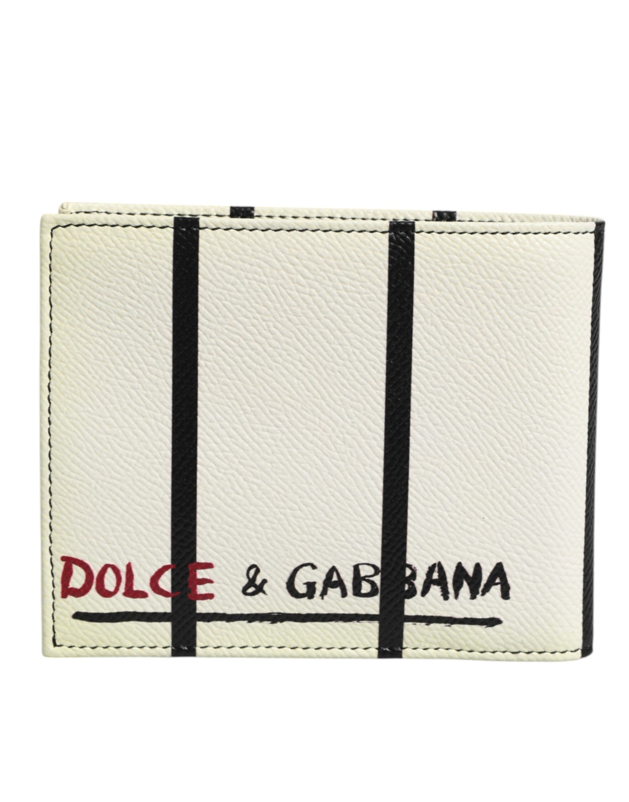 Dolce & Gabbana White Leather DG Crown Royals Bifold Card Holder Wallet