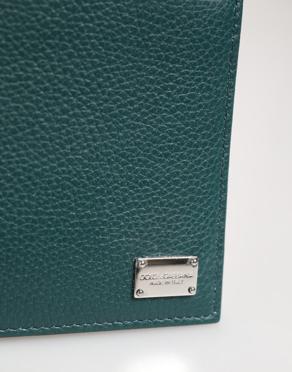 Dolce & Gabbana Green Leather DG Logo Plaque Bifold Card Holder Wallet
