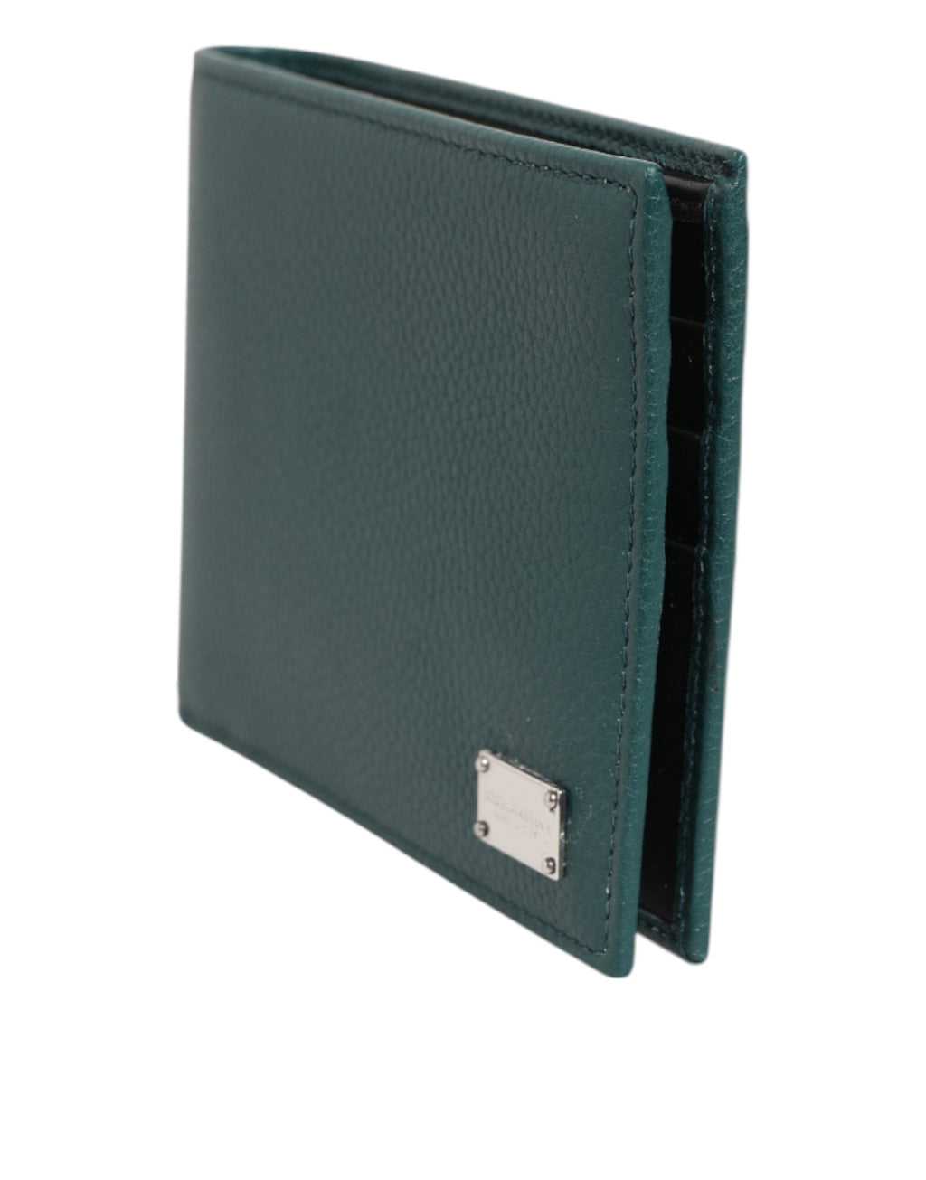 Dolce & Gabbana Green Leather DG Logo Plaque Bifold Card Holder Wallet